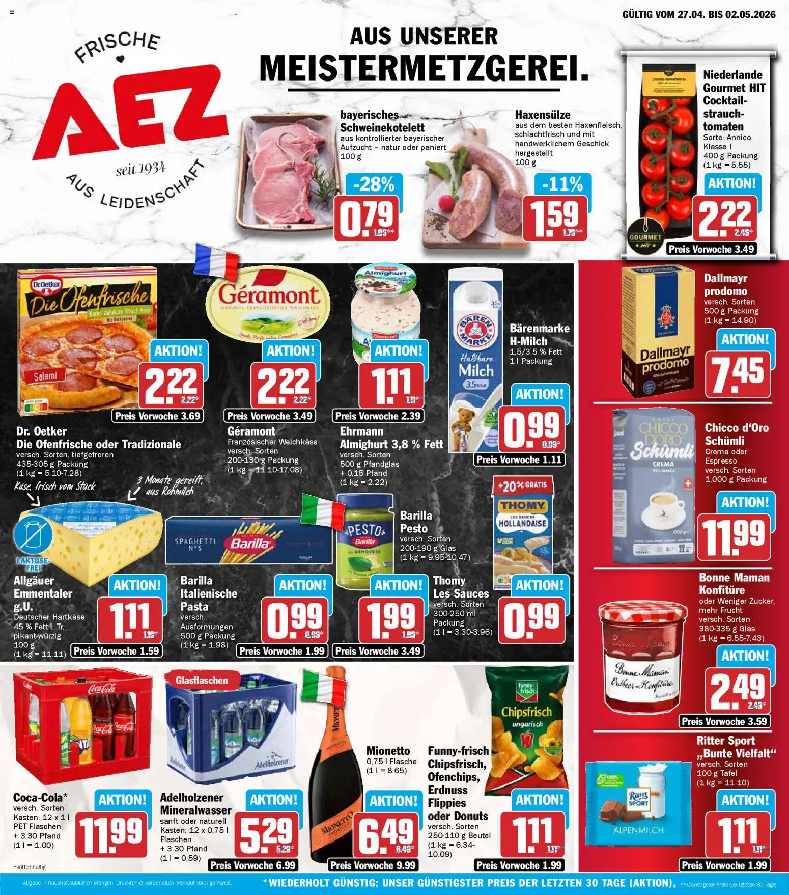 AEZ Prospekt 	 – gültig ab 27.04.2026 | Seite: 1 | Produkte: Geramont, Milch, Barilla, Bonne maman