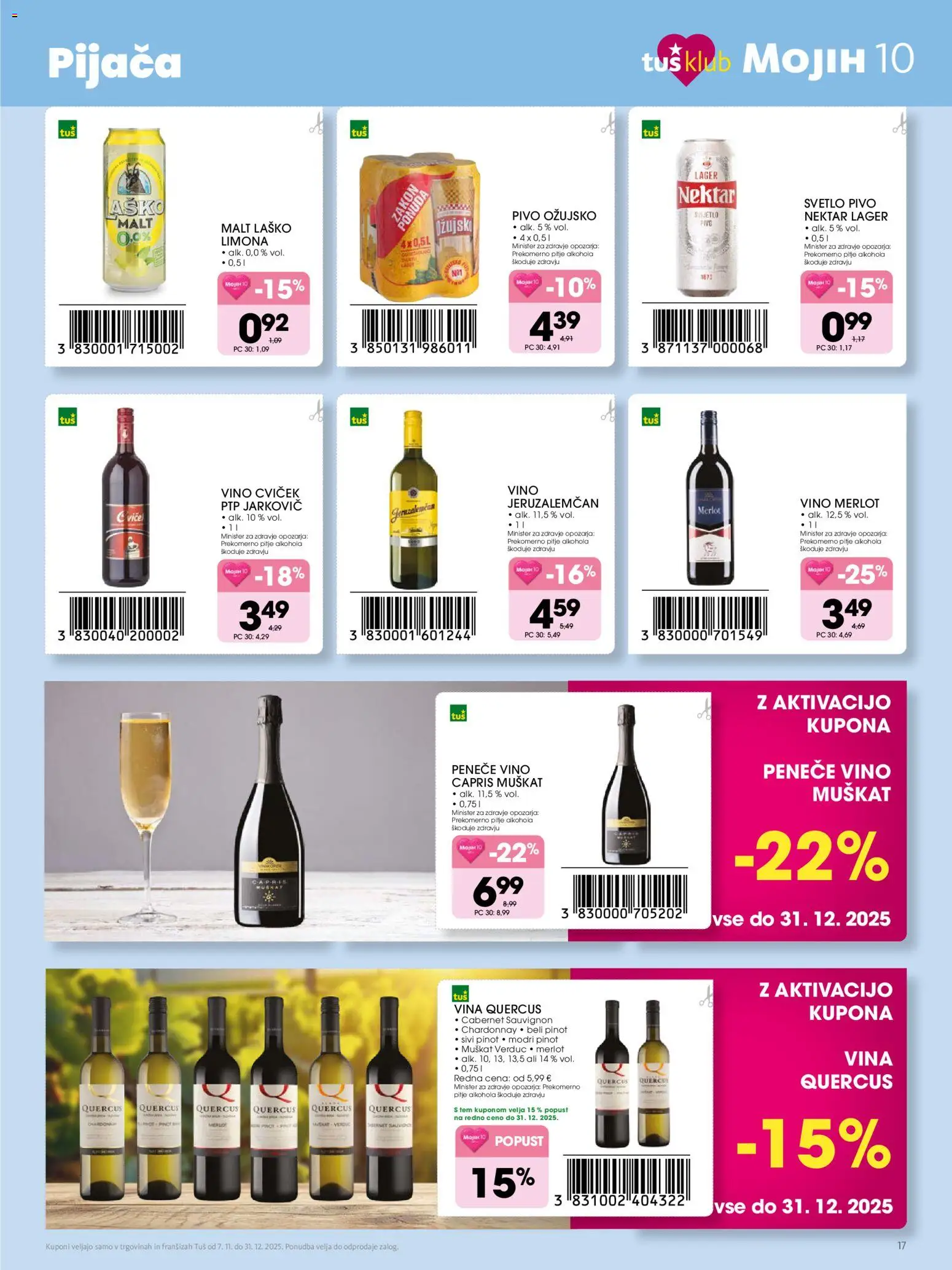 Novi Tuš katalog ponudbe – veljaven od 07.11.2025 | Stran: 17 | Izdelki: Vino, Pivo, Limona