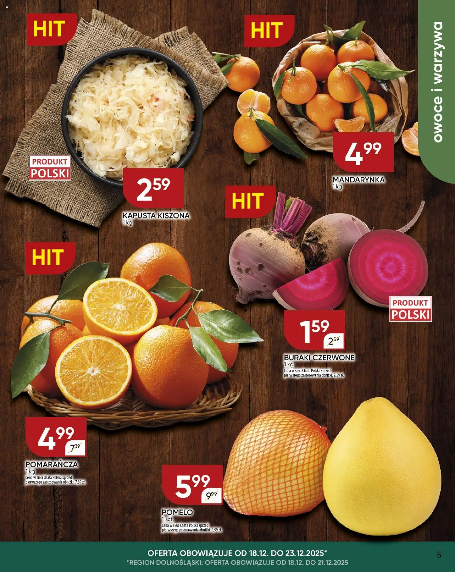 Chata Polska Gazetka od 18.12.2025 | Strona: 5 | Produkty: Kapusta, Kapusta kiszona, Pomelo, Buraki