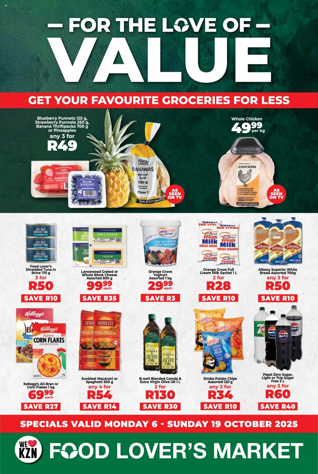 New Food Lover's Market catalogue – valid from 06.10.2025 | Page: 1 | Products: Tuna, Chicken, Bananas, Cream