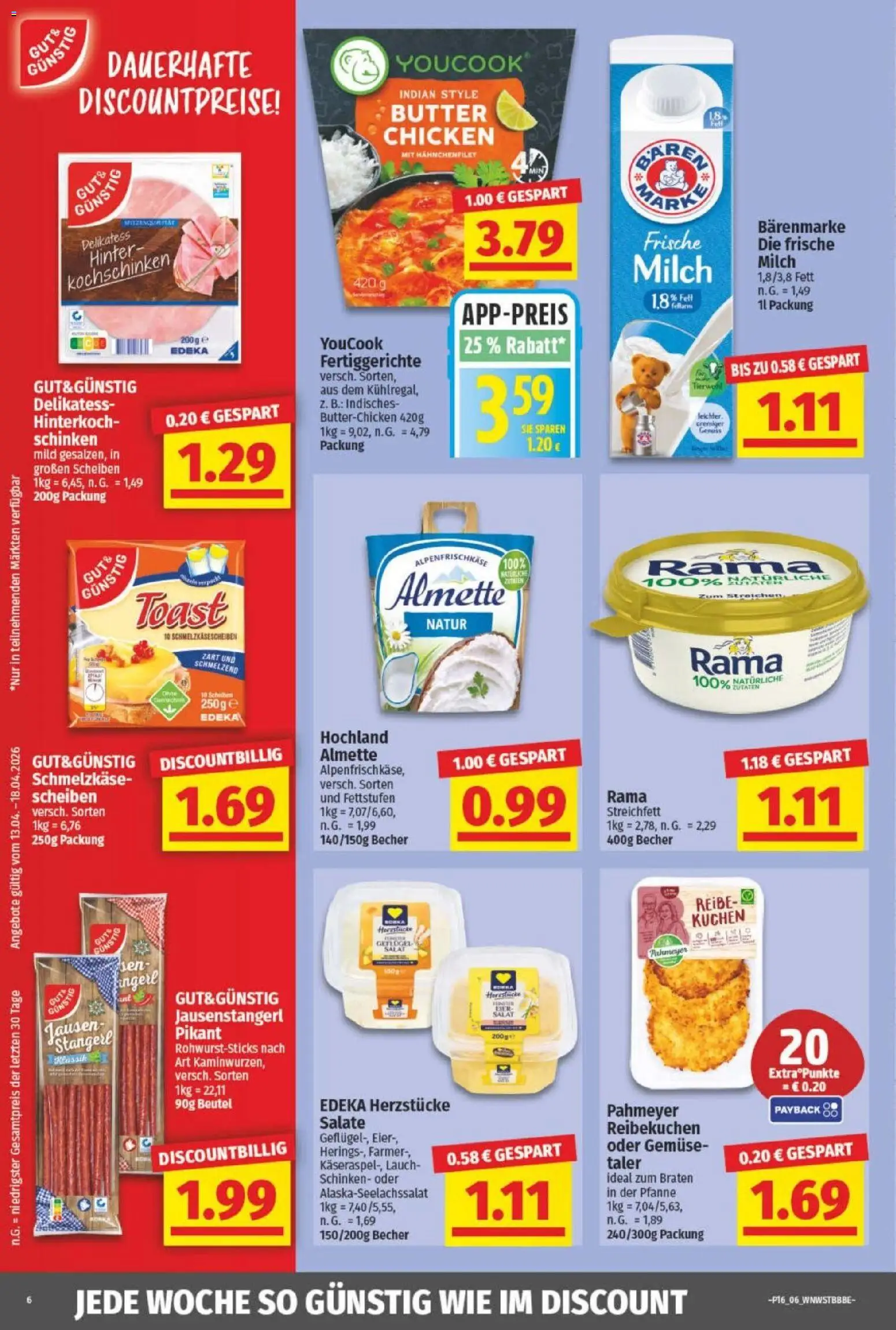 NP Discount Prospekt – gültig ab 13.04.2026 | Seite: 6 | Produkte: Toast, Fertiggerichte, Schinken, Salat