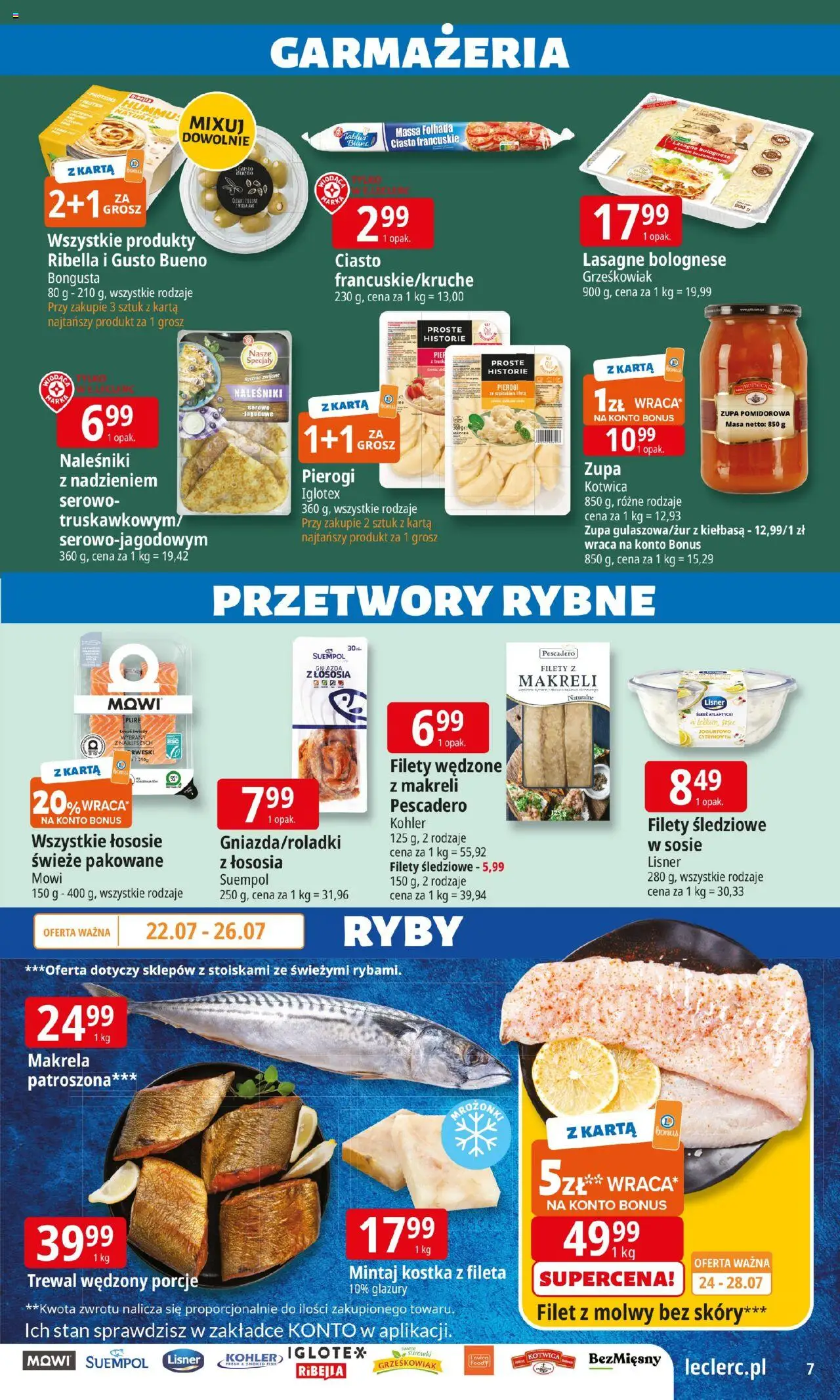 E.Leclerc Gazetka - Radom od 22.07.2025 | Strona: 7 | Produkty: Ciasto francuskie, Ciasto, Oliwki zielone, Lasagne bolognese