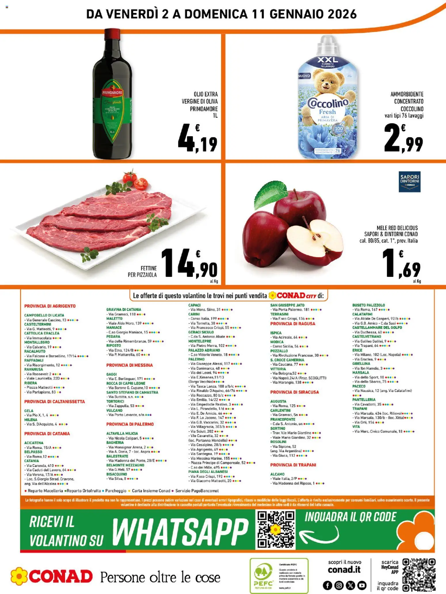 Volantino Conad del 02.01.2026 | Pagina: 16 | Prodotti: Mele, Ammorbidente, Olive, Olio extra vergine