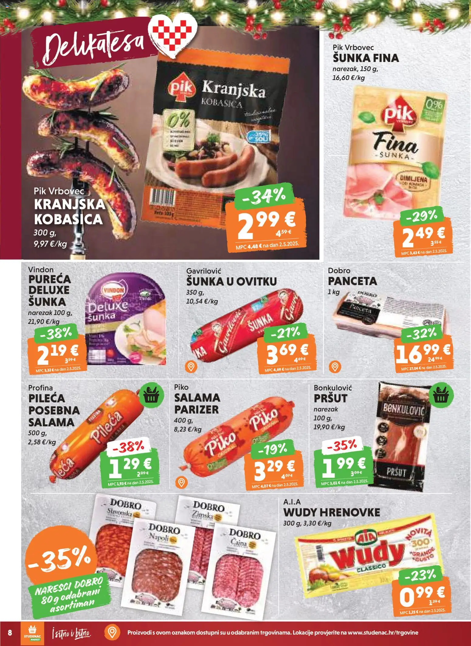 Studenac katalog | vrijedi od 02.01.2026 | Stranica: 8 | Proizvodi: Kobasica, Pik Vrbovec, Panceta, Parizer