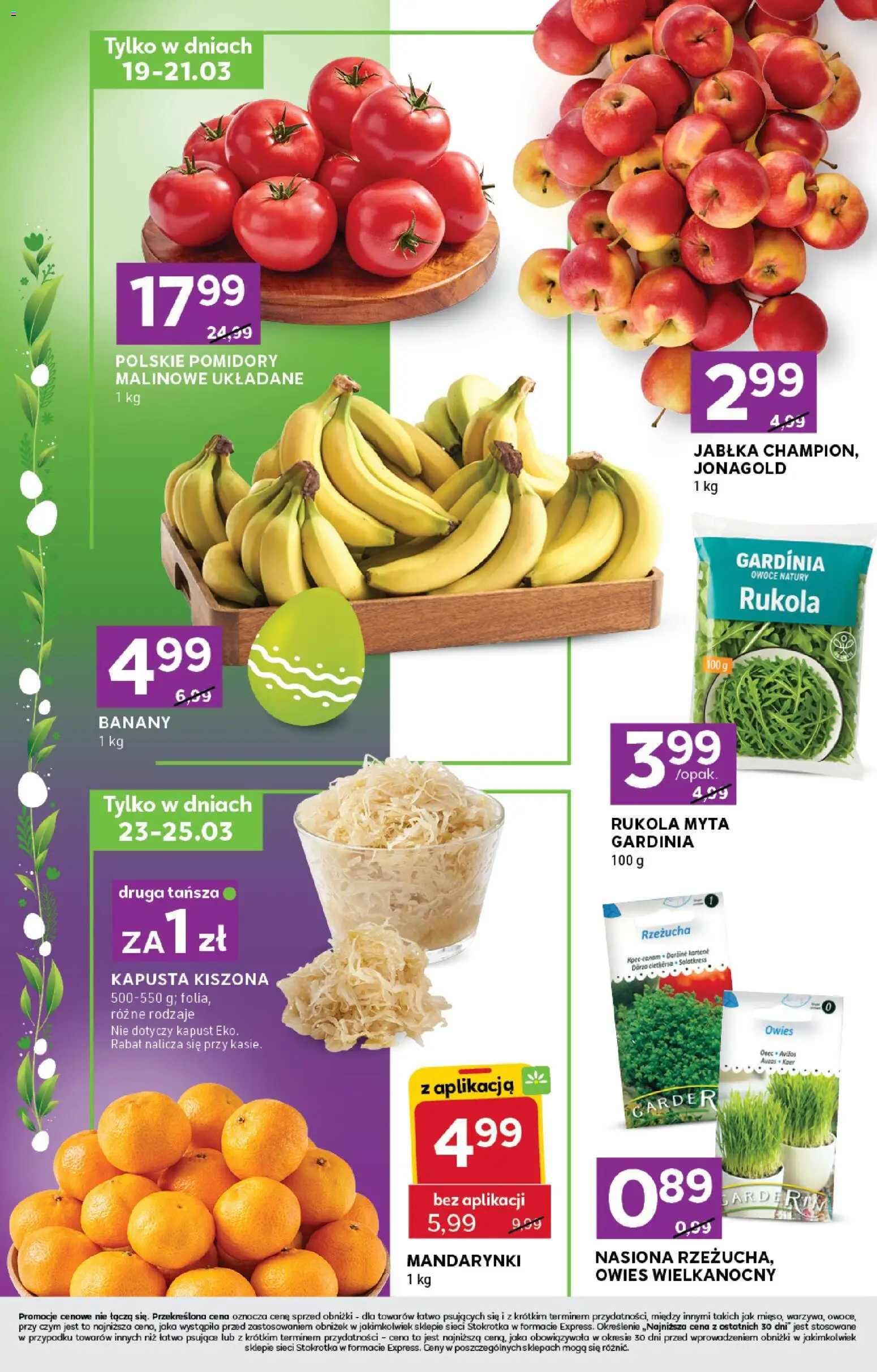 Stokrotka gazetka - Express od 19.03.2026 | Strona: 2 | Produkty: Rzeżucha, Kapusta kiszona, Mandarynki, Owoce