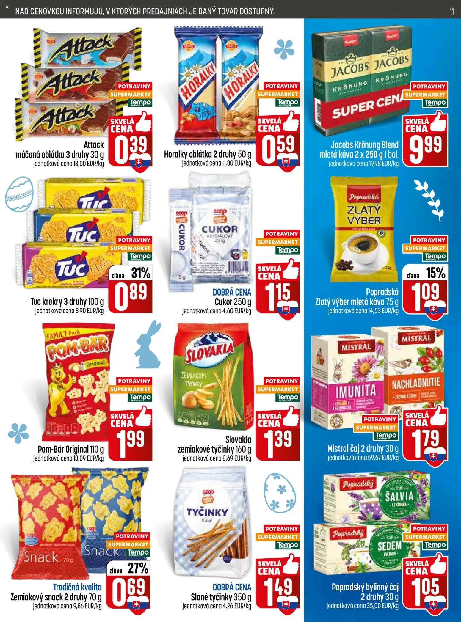 Nové COOP Jednota akcie – leták je platný od 19.03.2026 | Strana: 11 | Produkty: Čaj, Jacobs Krönung, Cukor, Horálky
