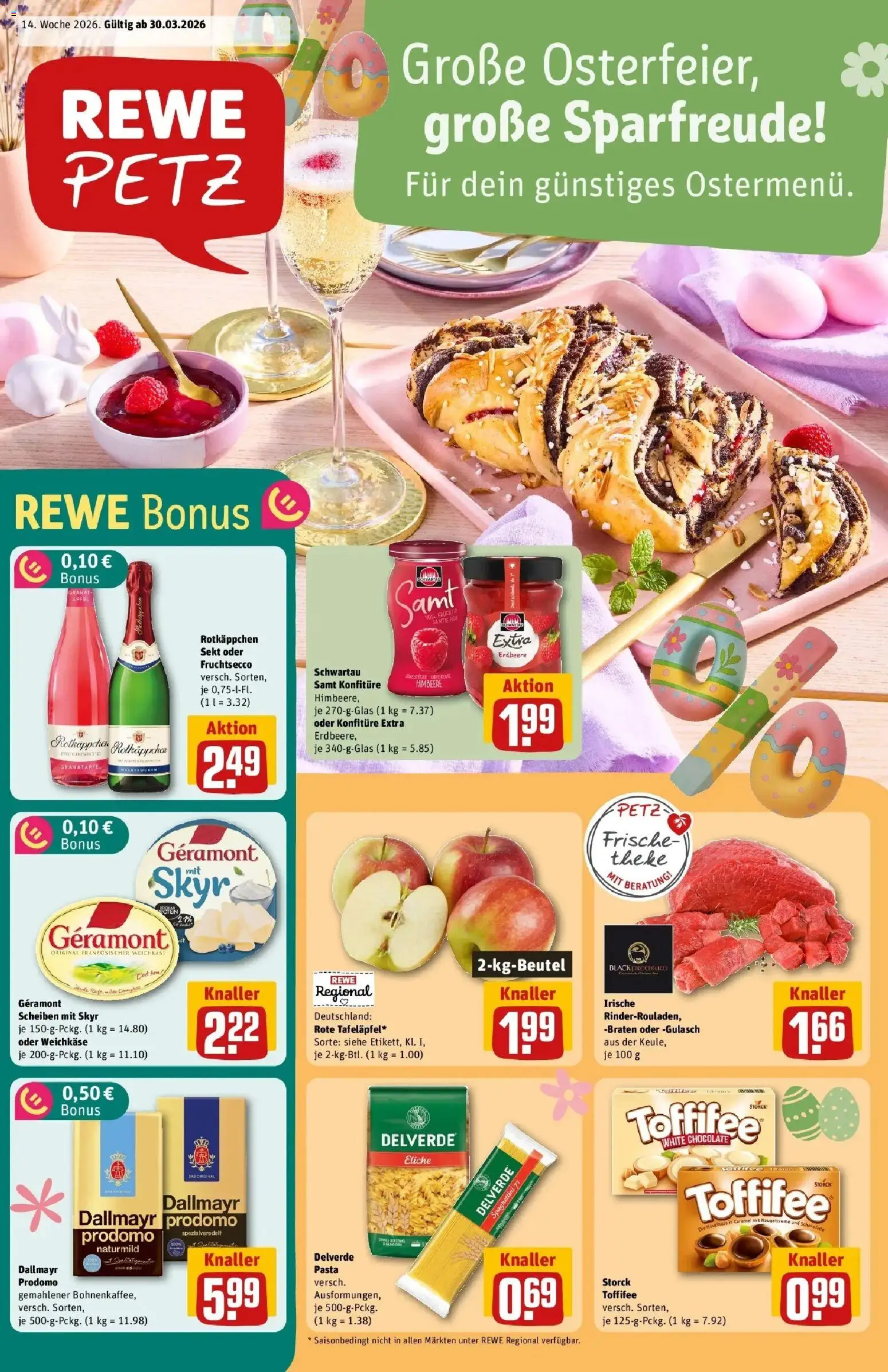 Rewe Prospekt Pulsnitz	 – gültig ab 30.03.2026 | Seite: 1 | Produkte: Geramont, Schwartau samt, Dallmayr, Pasta