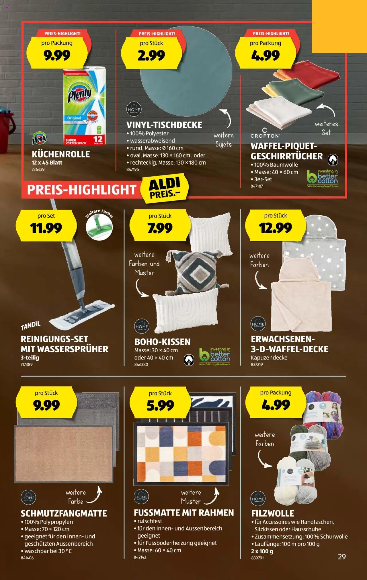 Aldi Aktionen ab 28.08.2025 | Seite: 29 | Produkte: Küchenrolle, Schmutzfangmatte, Hausschuhe, Fußmatte