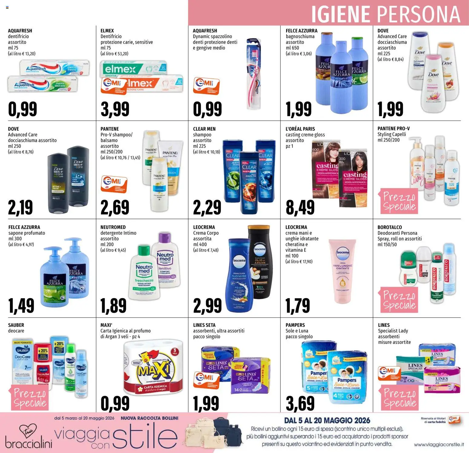Volantino EMI del 05.03.2026 | Pagina: 18 | Prodotti: Balsamo, Bagnoschiuma, Intimo, Pampers