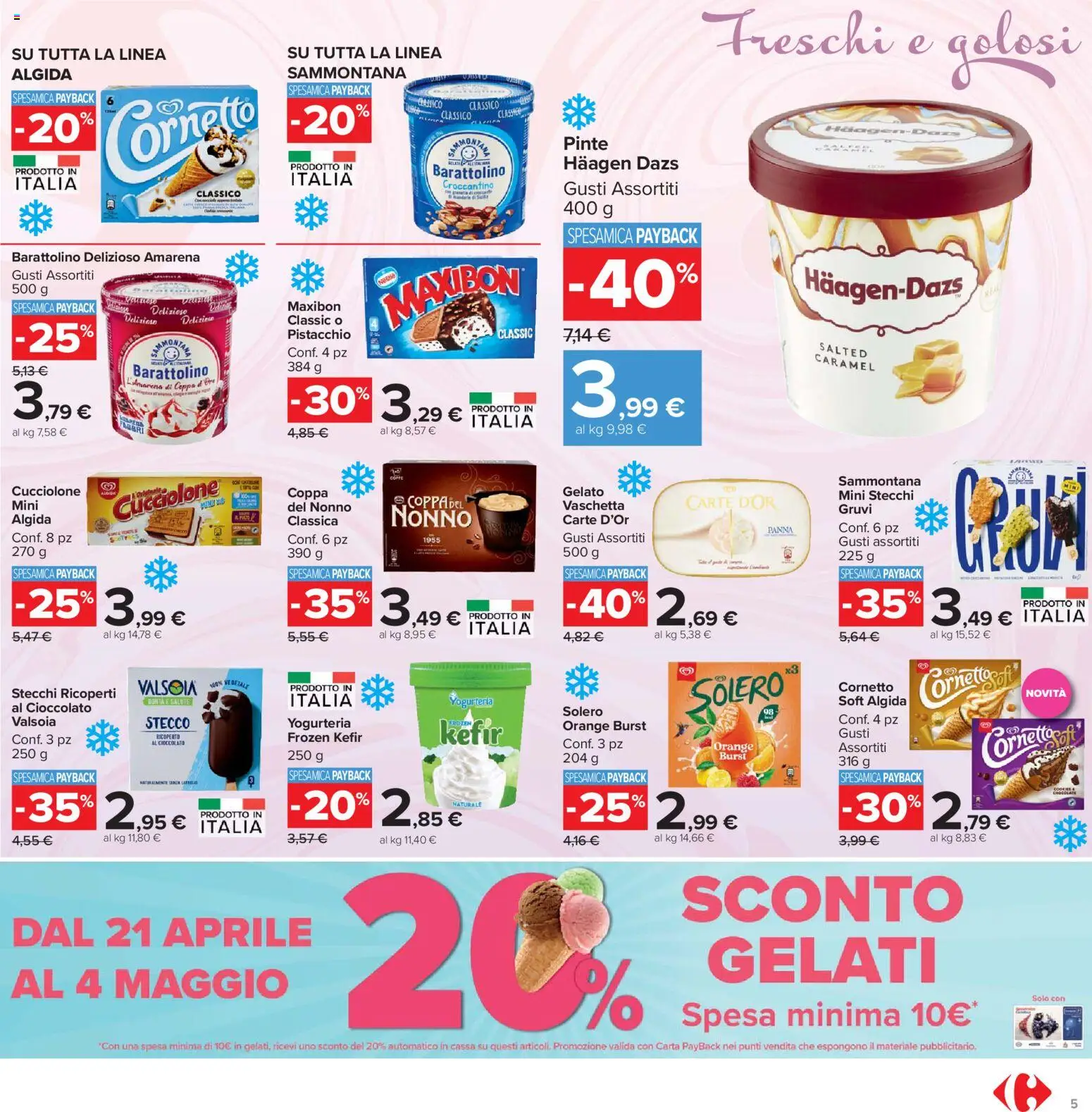 Volantino Carrefour del 21.04.2026 | Pagina: 5 | Prodotti: Cornetto, Panna, Gelato, Amarena