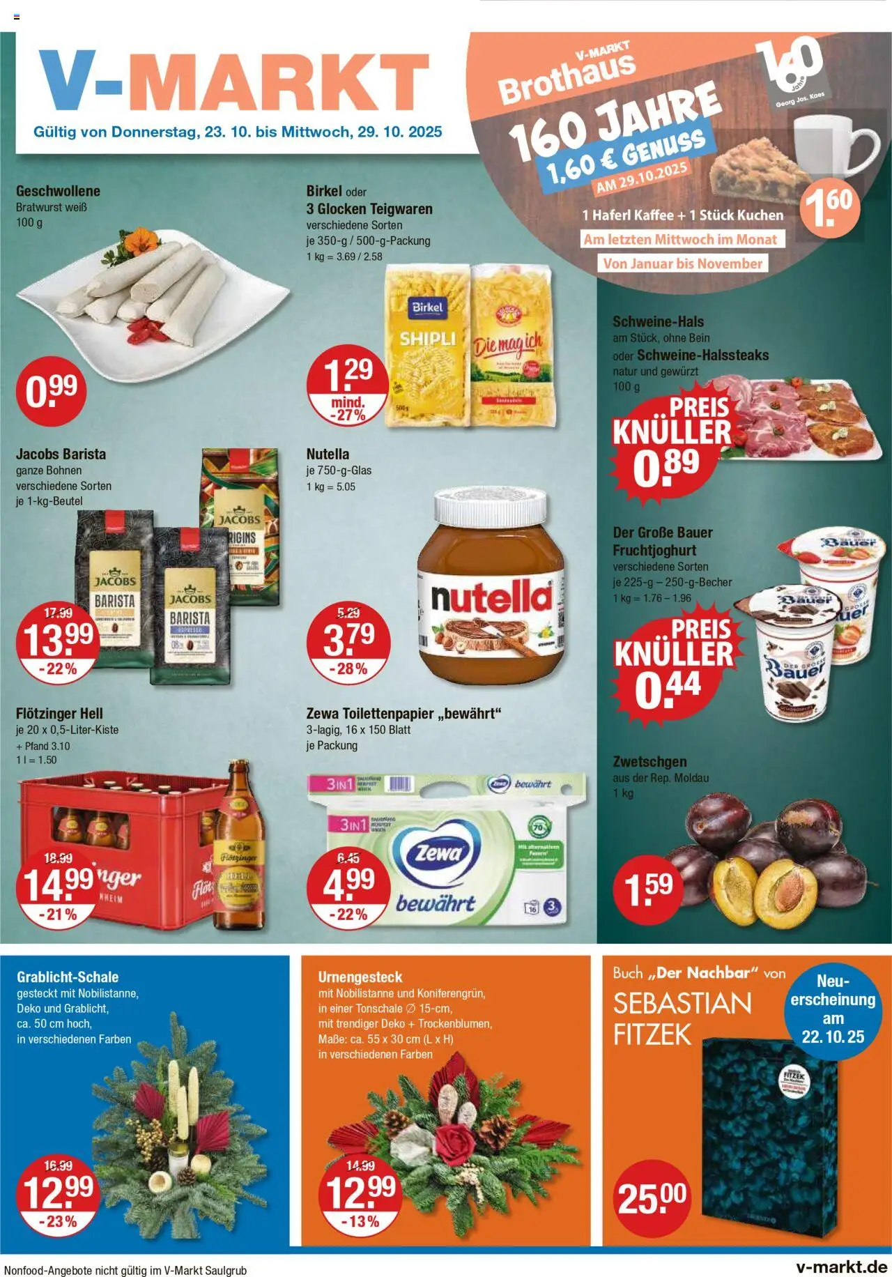 V-Markt - Schwaben/Oberbayern – gültig ab 23.10.2025 | Seite: 1 | Produkte: Bratwurst, Zewa, Fruchtjoghurt, Kuchen