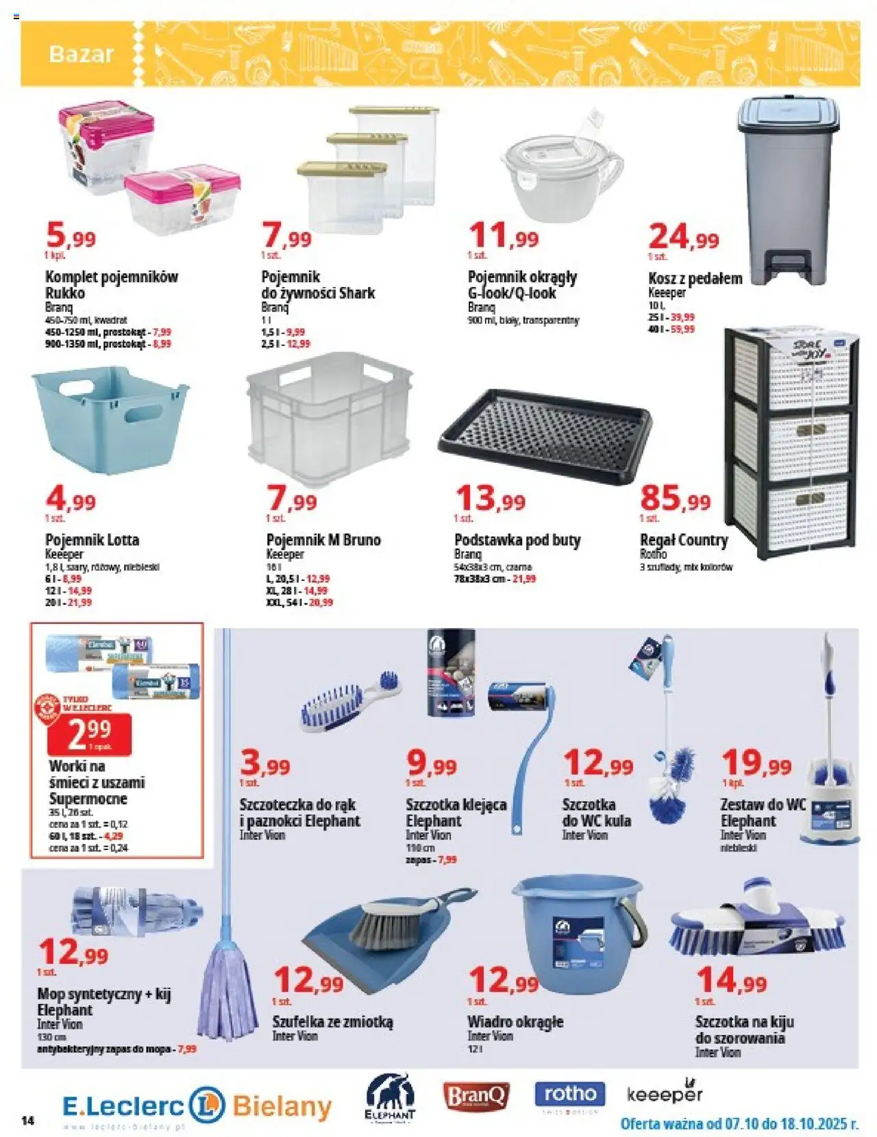 E.Leclerc Gazetka - Warszawa Bielany od 07.10.2025 | Strona: 14 | Produkty: Buty, Kosz, Szczotka, Regał
