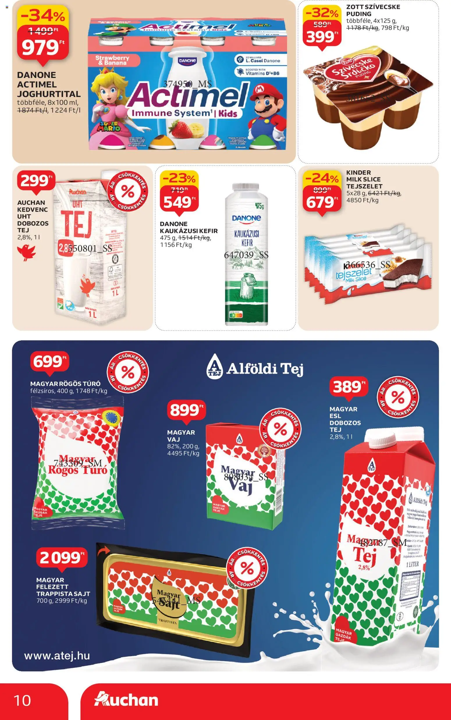 Auchan akciós ujság - amely érvényes a következő dátumtól: 02.01.2026 | Oldal: 10 | Termékek: Actimel, Tej, Kaukázusi kefír, Trappista sajt