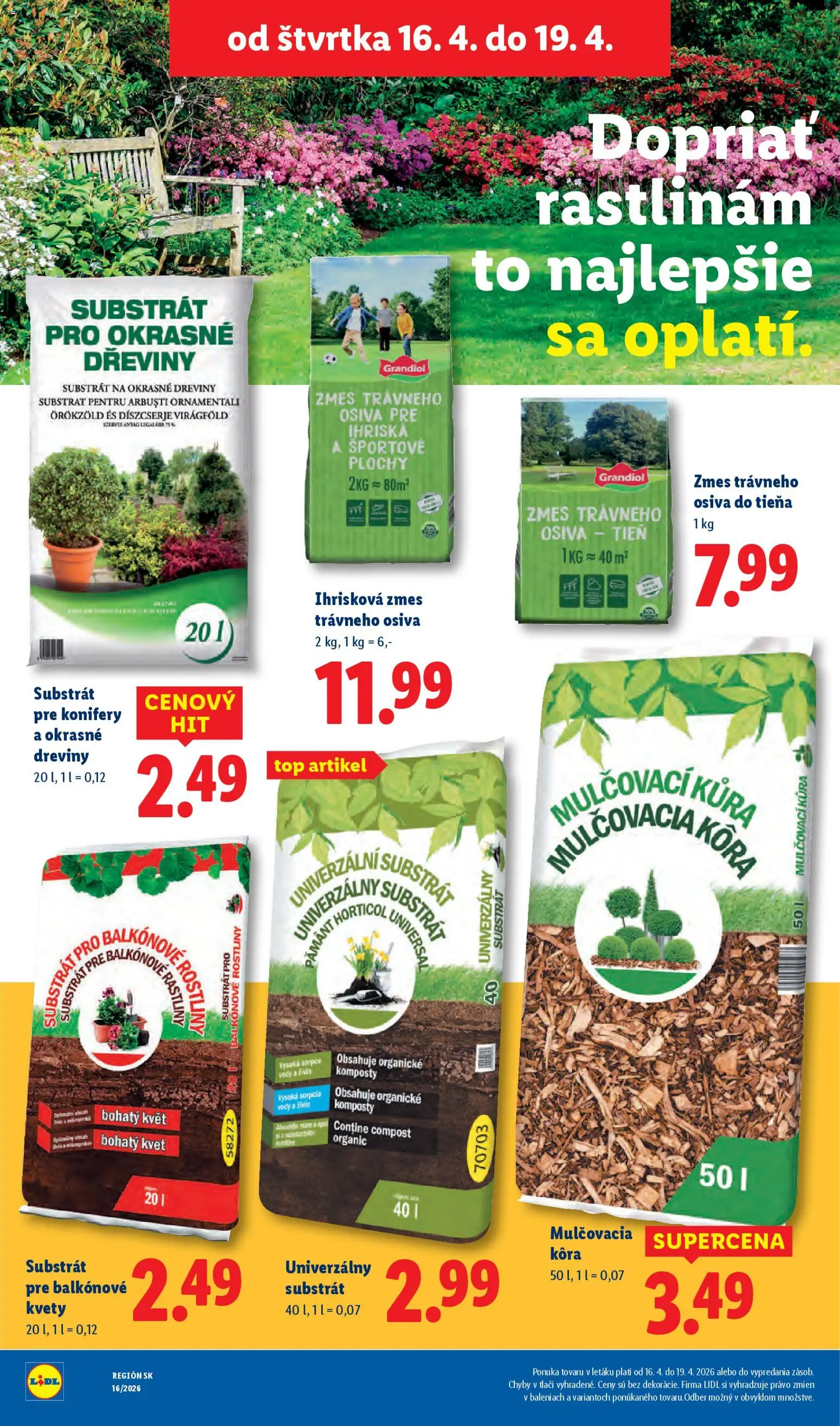 Nové Lidl akcie – leták je platný od 13.04.2026 | Strana: 75 | Produkty: Mulčovacia kôra, Kvety, Substrát