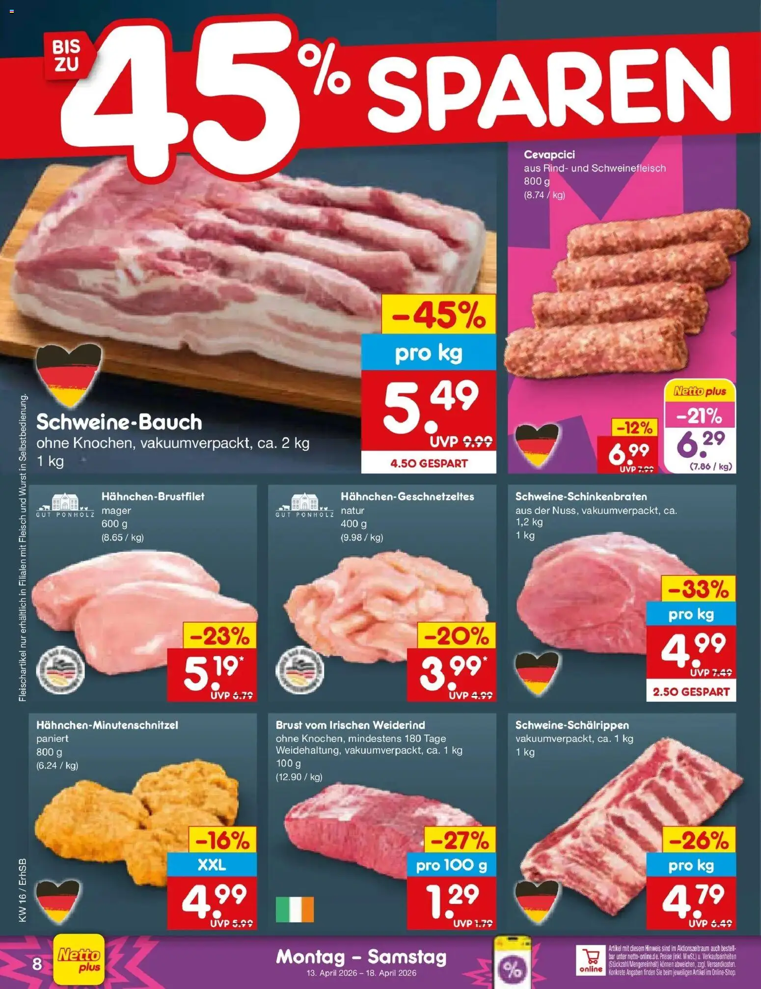 Netto Marken-Discount Prospekt Metten	 – gültig ab 13.04.2026 | Seite: 10 | Produkte: Schweinebauch, Wurst, Schweinefleisch, Fleisch