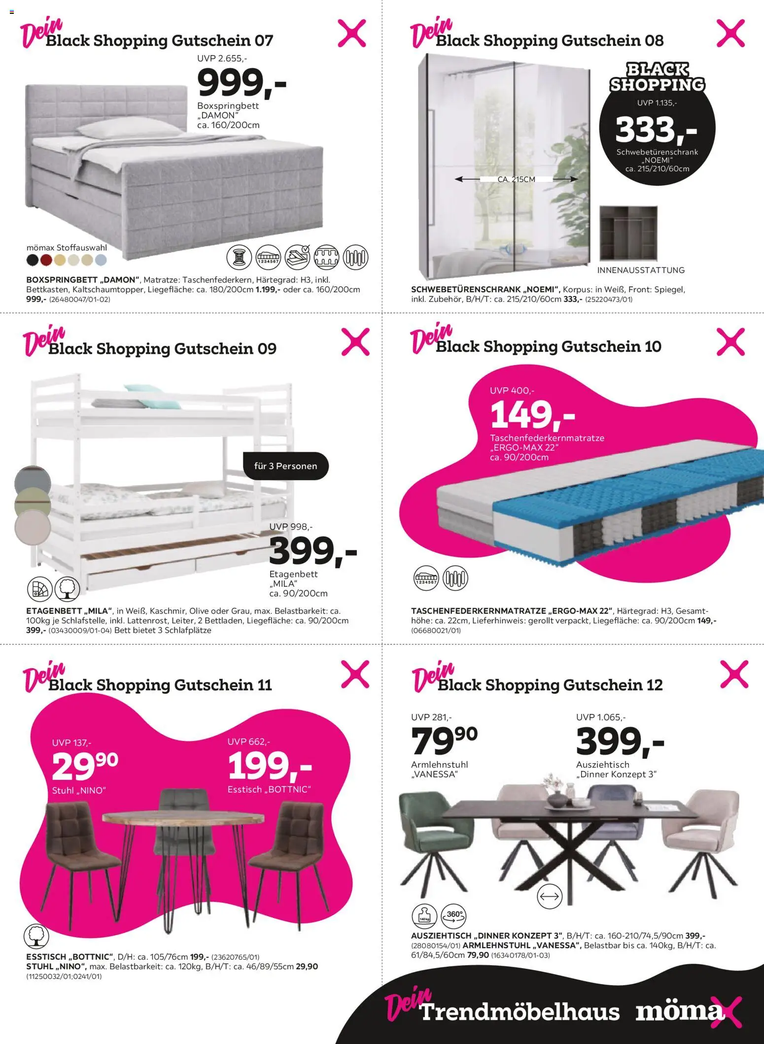 Mömax - Black Friday – gültig ab 17.11.2025 | Seite: 5 | Produkte: Esstisch, Matratze, Schwebetürenschrank, Stuhl