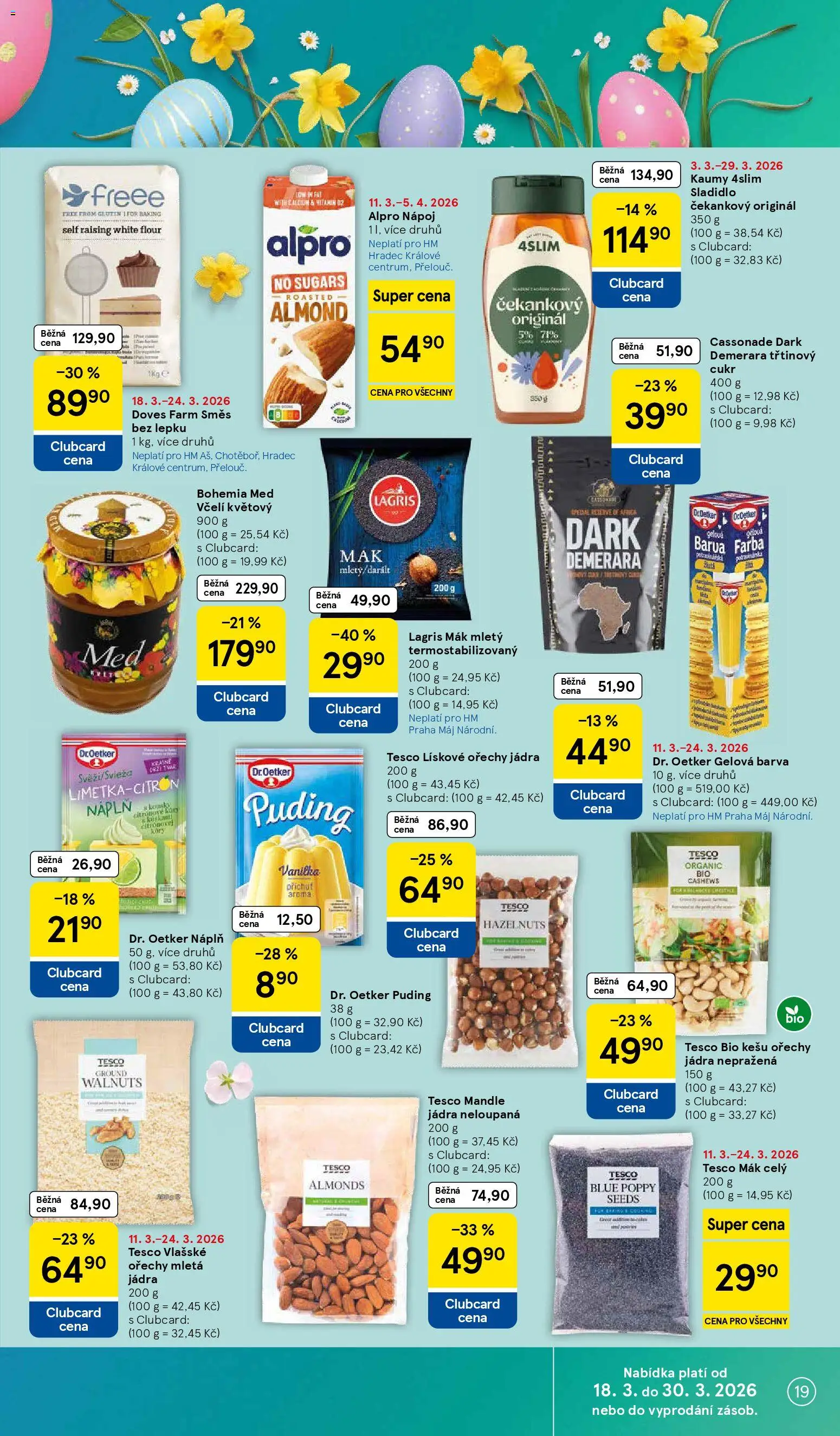 Tesco leták - Hypermarket od 18.03.2026 | Strana: 19 | Produkty: Mák mletý, Puding, Mandle, Sladidlo