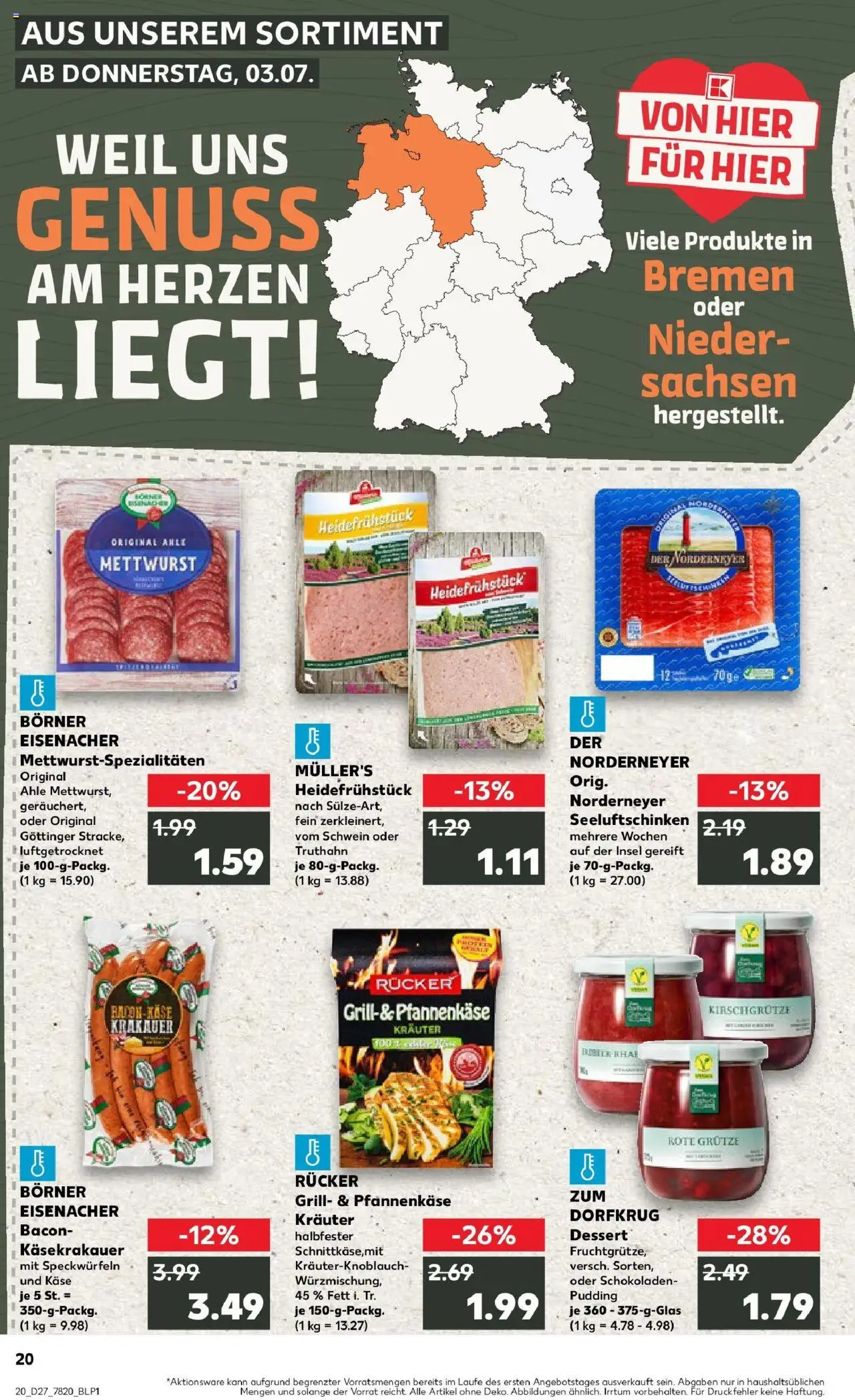 Kaufland prospekt Alfeld (Leine)	 - gültig ab dem 03.07.2025 | Seite: 20 | Produkte: Grill, Käse, Pudding
