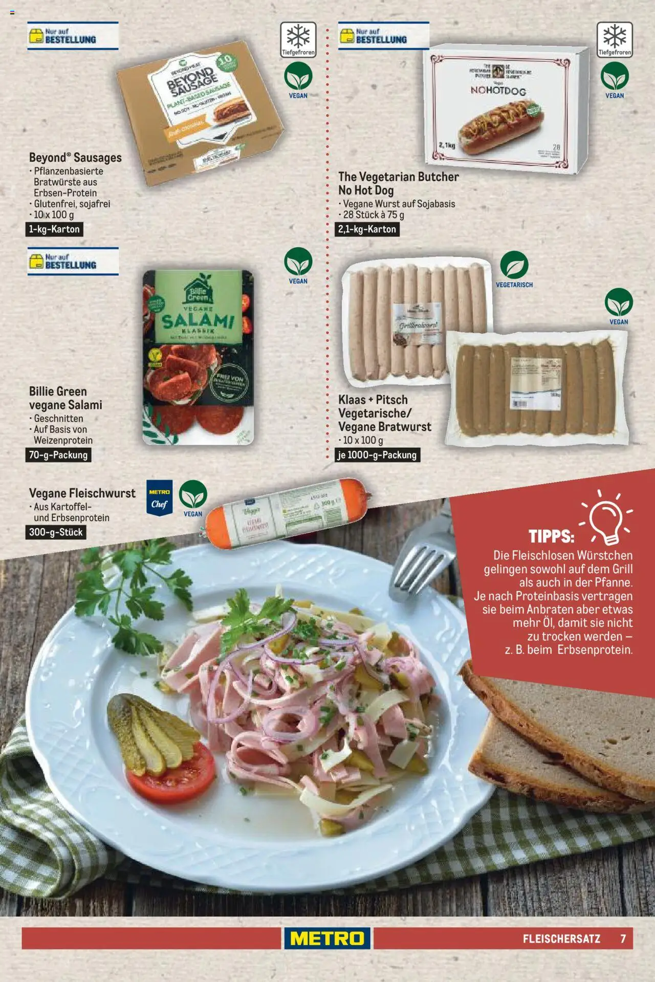 Metro Sortimentskatalog Vegane & Vegetarische Alternativen – gültig ab 22.08.2024 | Seite: 7 | Produkte: Grill, Bratwurst, Wurst, Salami