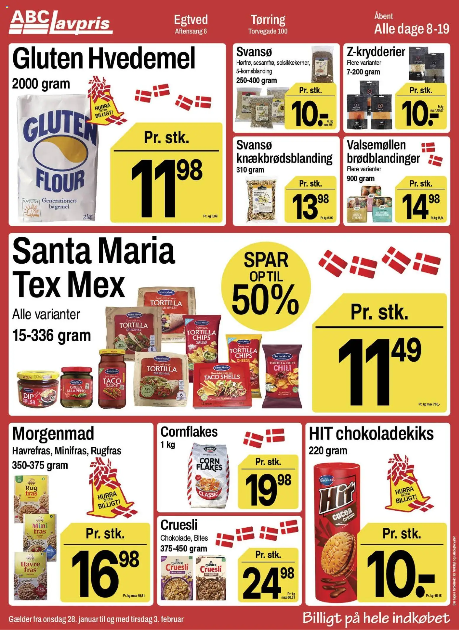 Abc Lavpris tilbudsavis – gyldig fra 28.01.2026 | Side: 10 | Produkter: Creme, Hvedemel, Salsa, Cornflakes