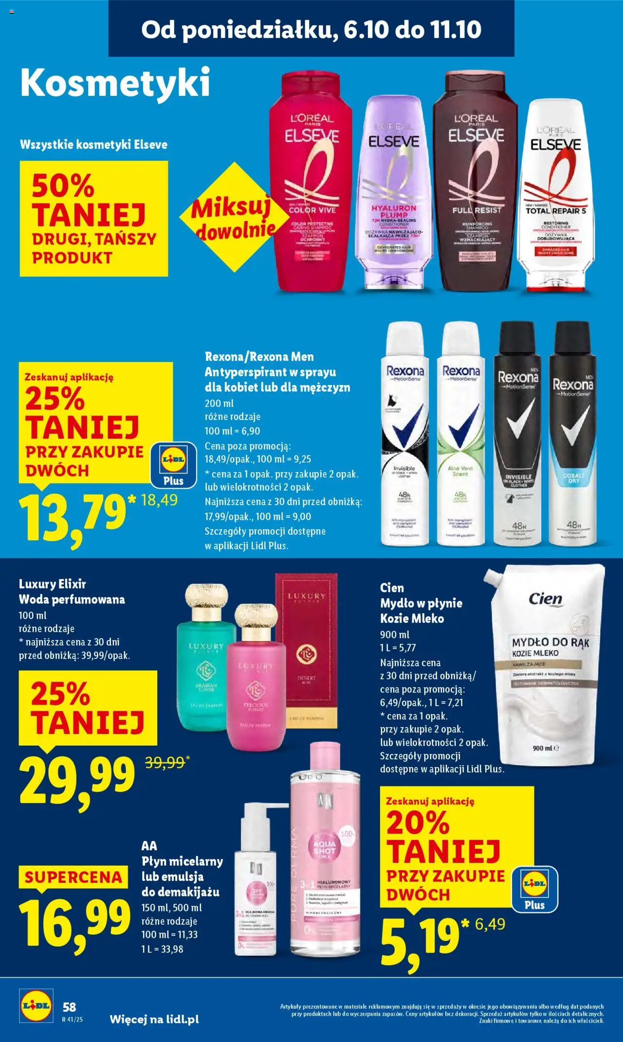 Lidl Gazetka od 06.10.2025 | Strona: 60 | Produkty: Mydło w płynie, Kosmetyki, Mydło, Woda