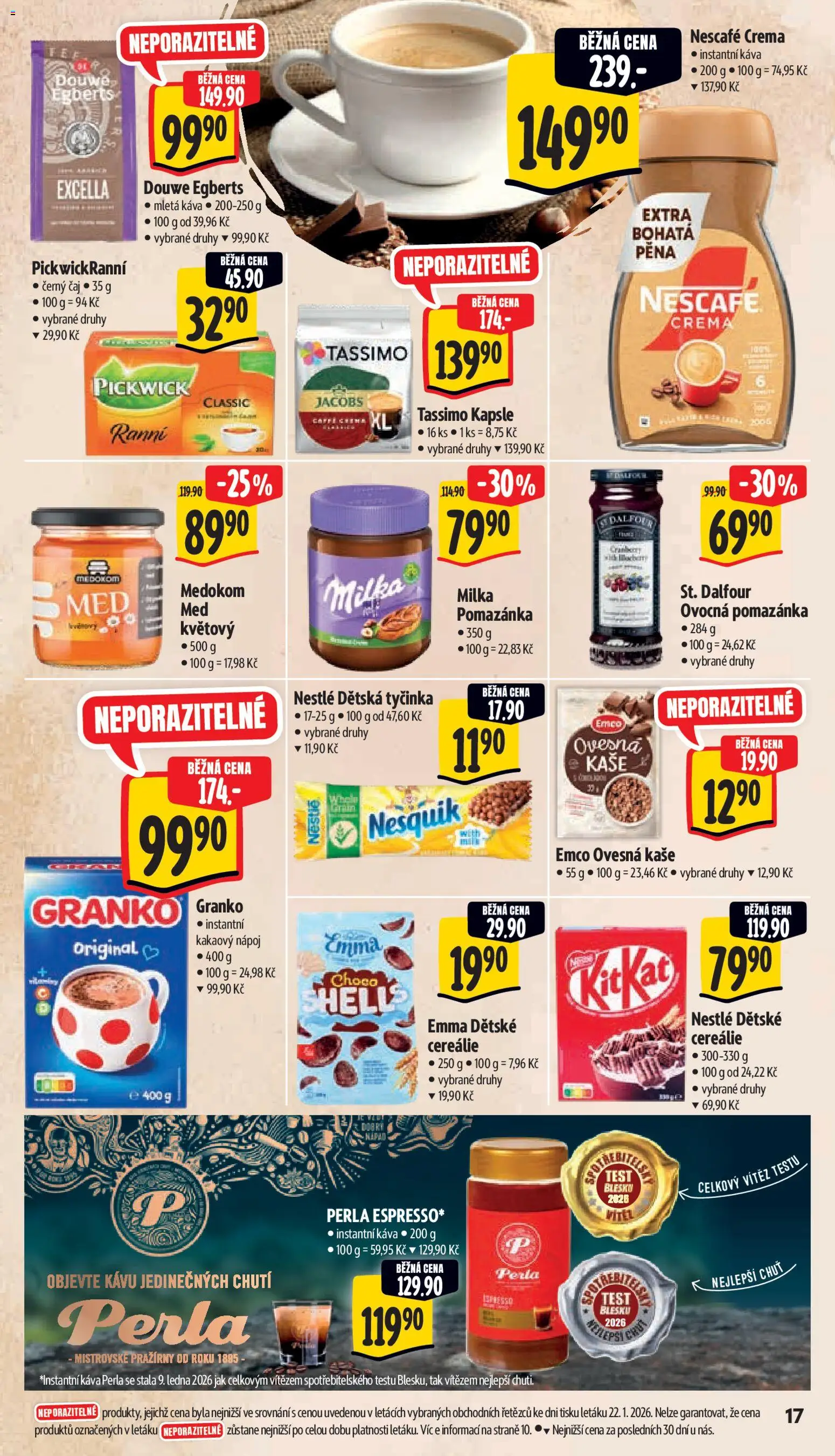 Albert leták - Supermarket od 28.01.2026 | Strana: 23 | Produkty: Káva Perla, Čaj, Nescafé, Kaše