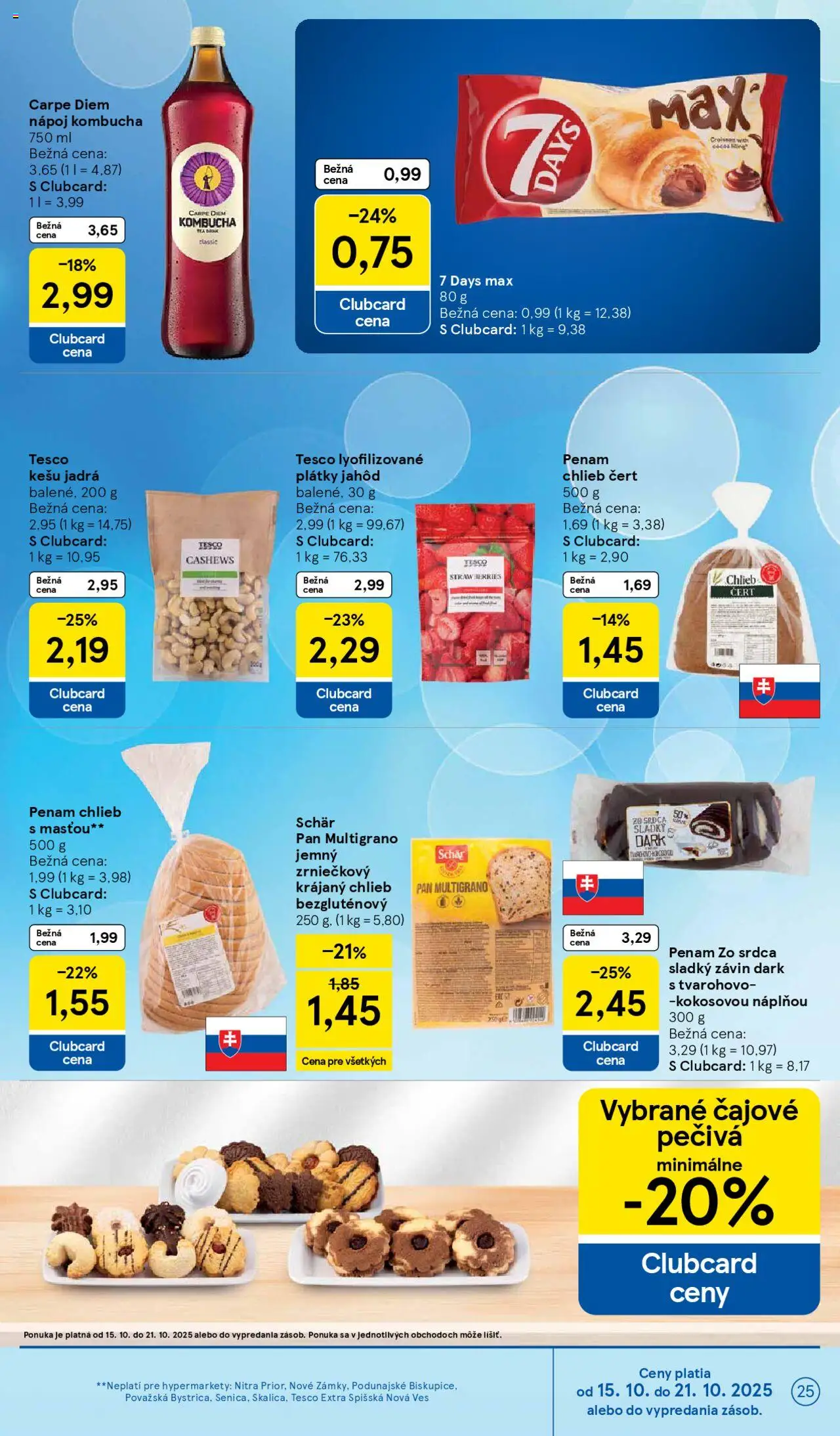 Nové Tesco akcie – leták je platný od 15.10.2025 | Strana: 25 | Produkty: Chlieb, Croissant, Závin