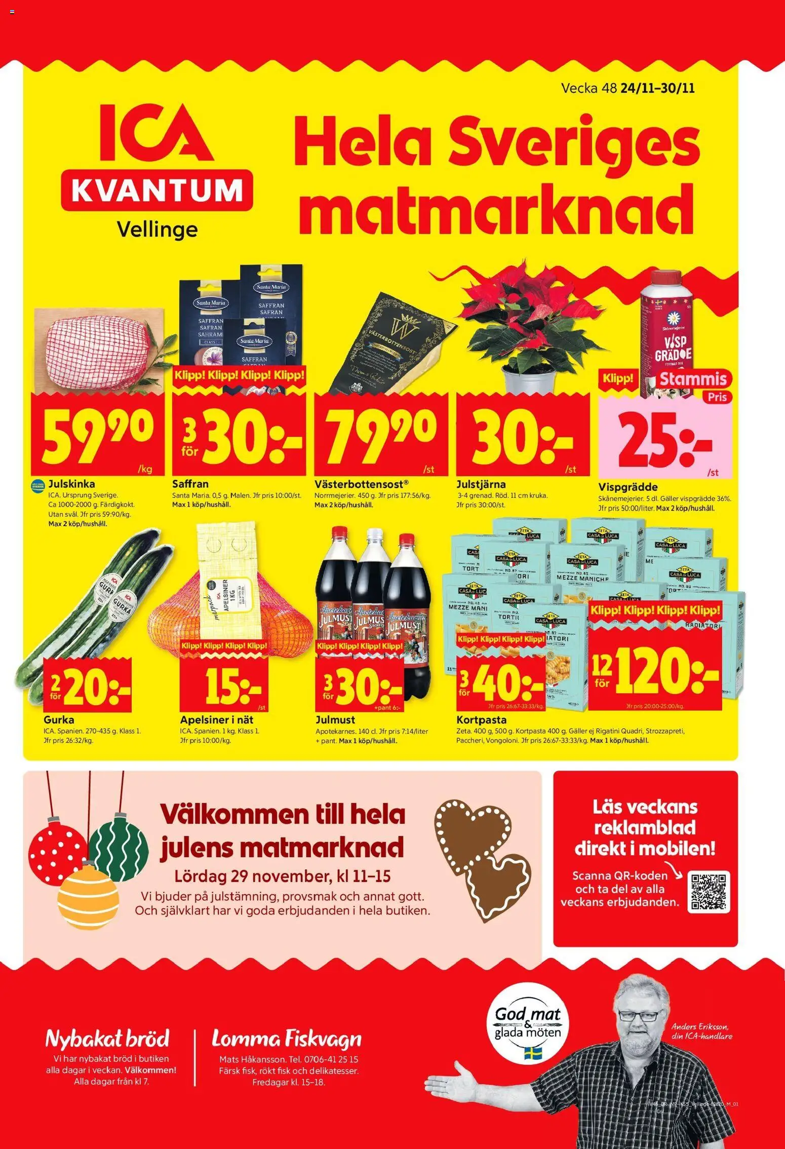 ICA Kvantum reklamblad aktuell från 24.11.2025 | Sida: 1 | Produkter: Galler, Bröd, Apelsiner, Vispgrädde