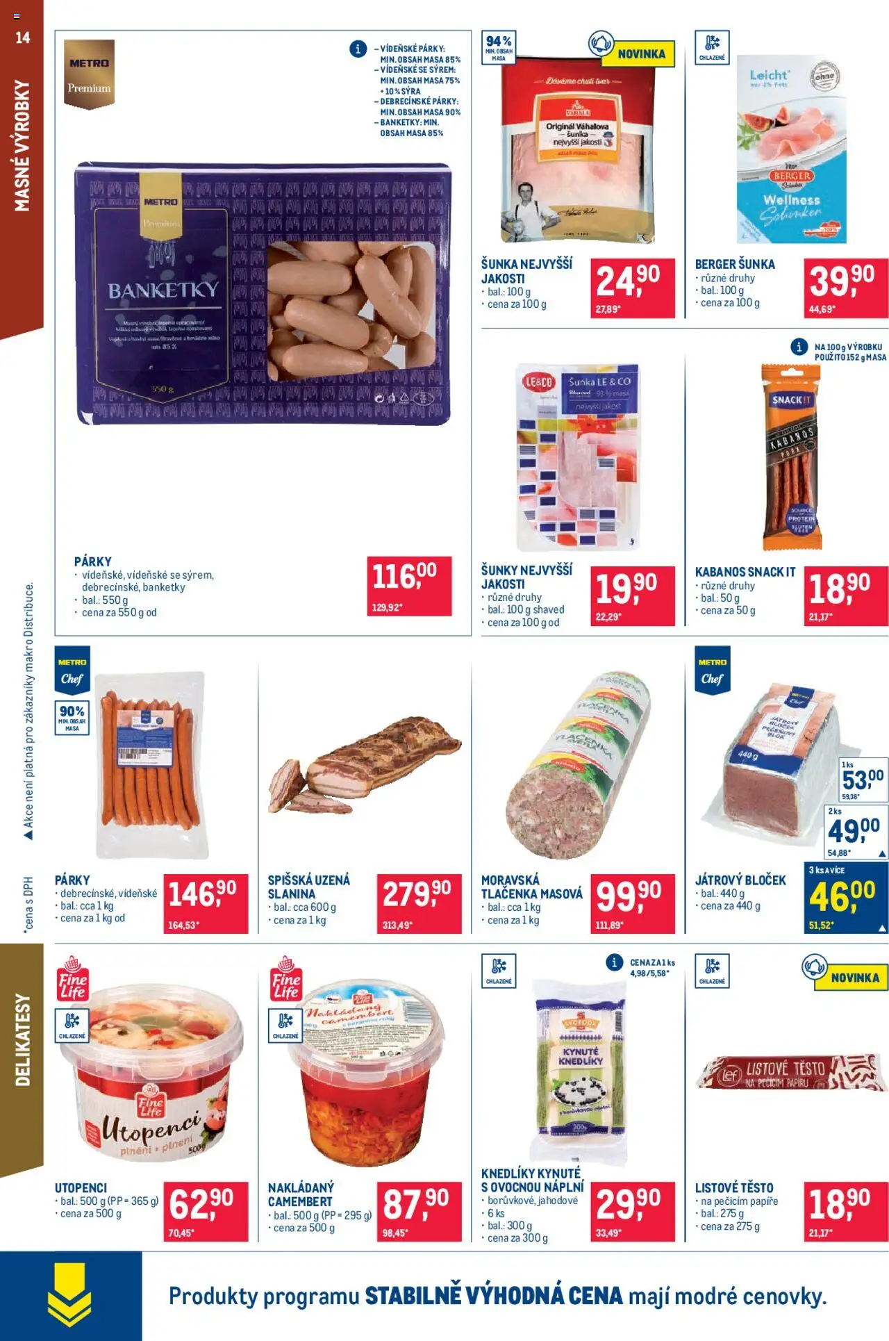 Makro leták - Pro milovníky jídla od 13.08.2025 | Strana: 14 | Produkty: Vídeňské párky, Listové těsto, Blok, Těsto