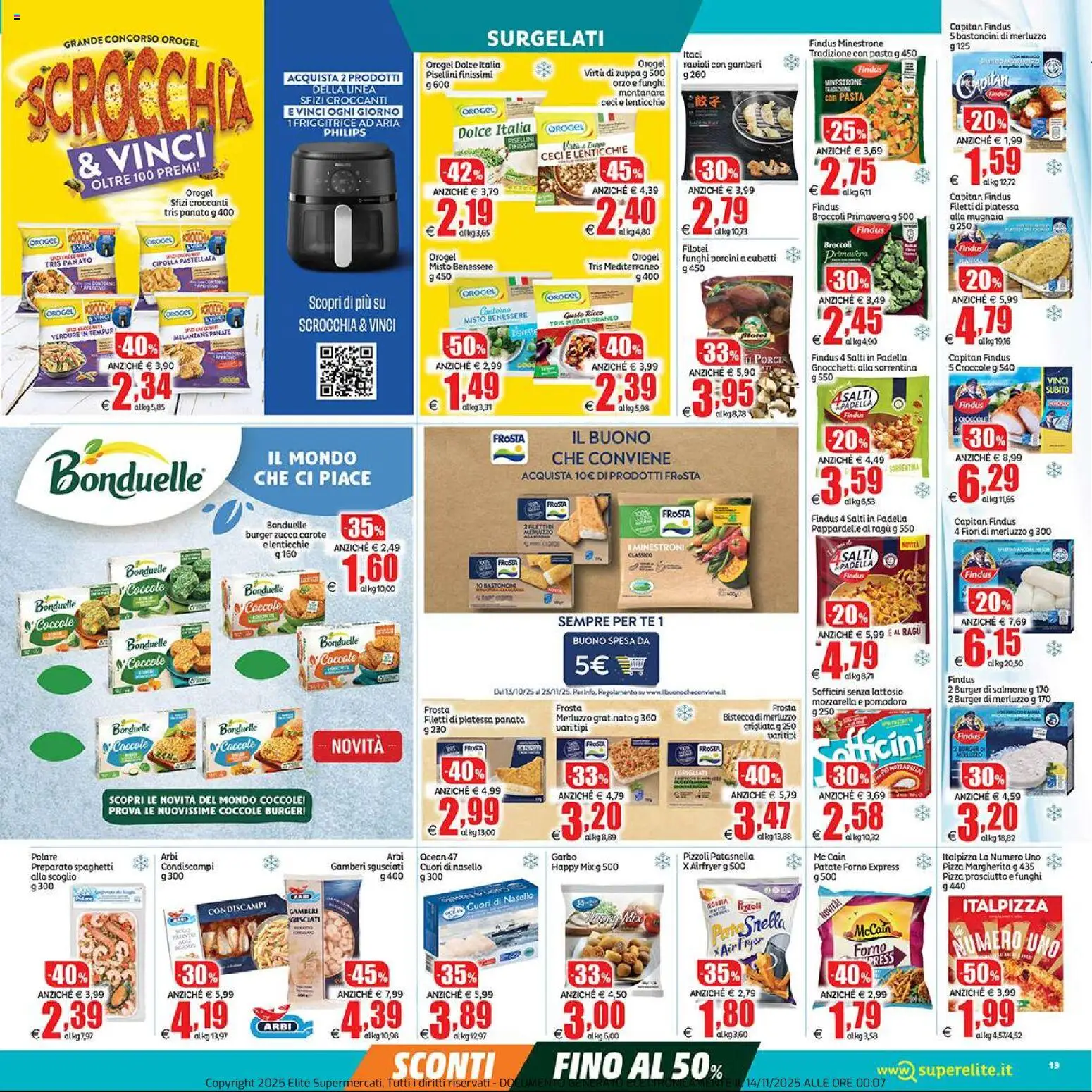 Volantino Elite Supermercati del 14.11.2025 | Pagina: 13 | Prodotti: Pizza, Merluzzo, Verdure, Funghi
