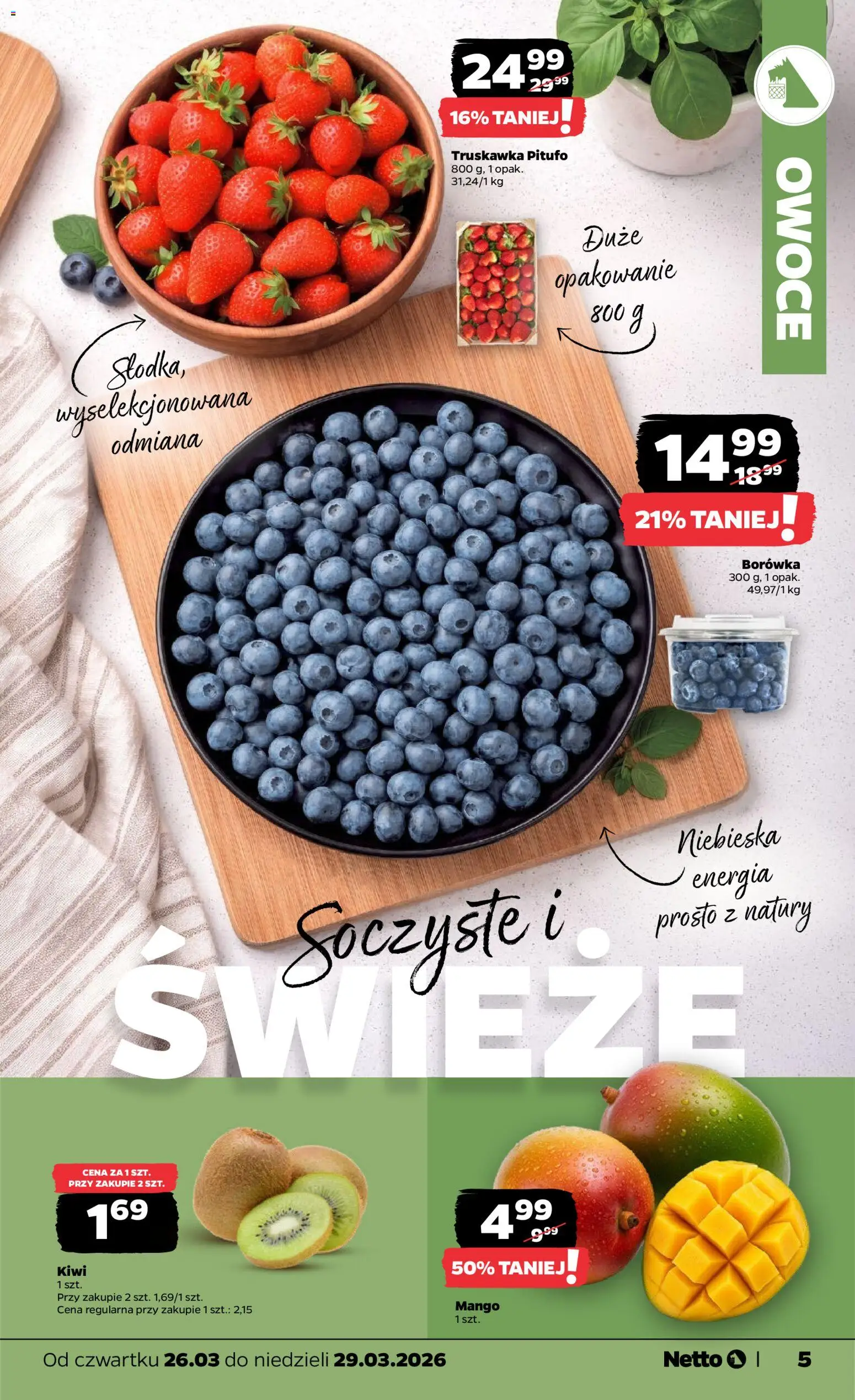 Netto gazetka od czwartku spożywcza od 26.03.2026 | Strona: 5 | Produkty: Mango, Kiwi, Owoce