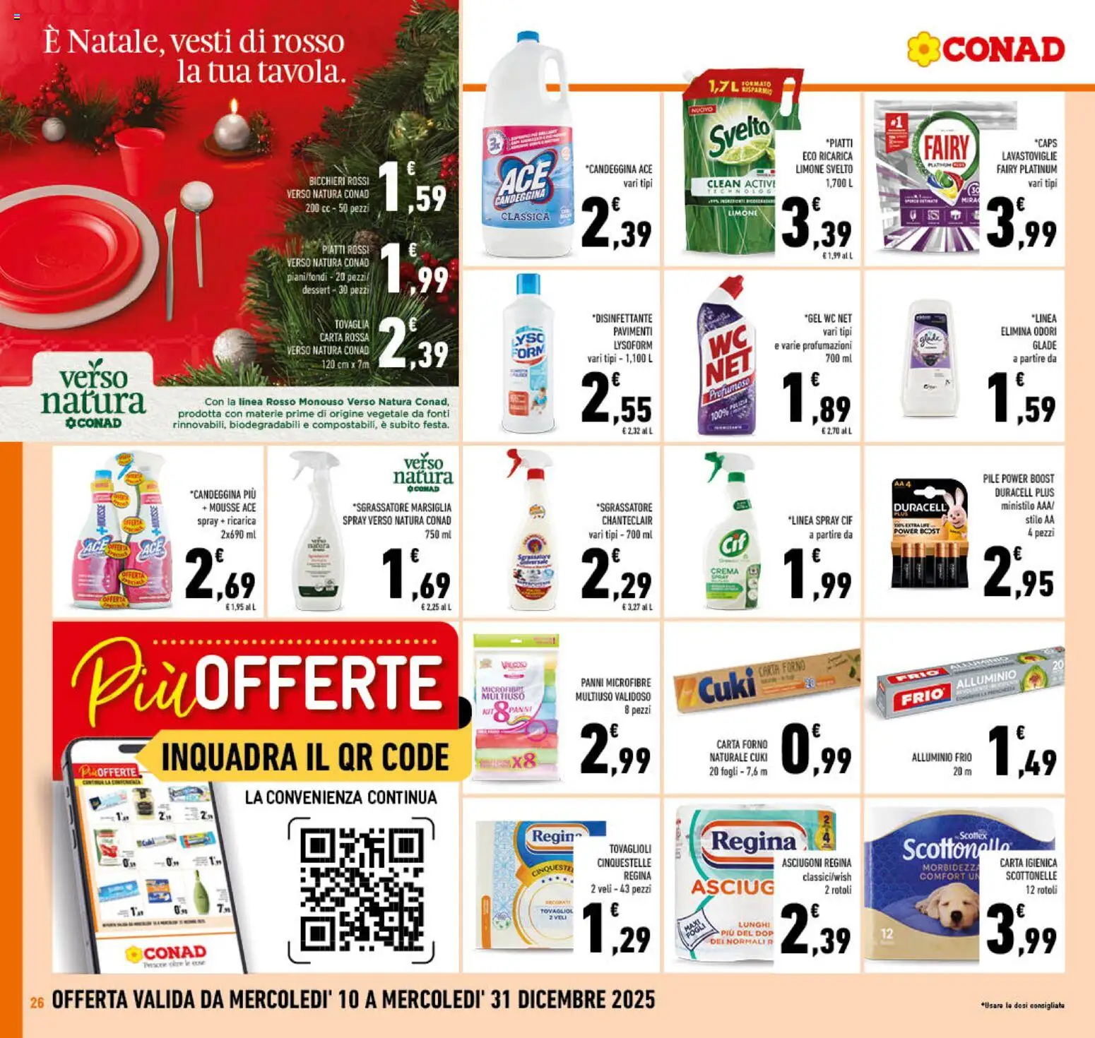 Volantino Conad del 10.12.2025 | Pagina: 26 | Prodotti: Candeggina, Lavastoviglie, Alluminio, Tovaglia