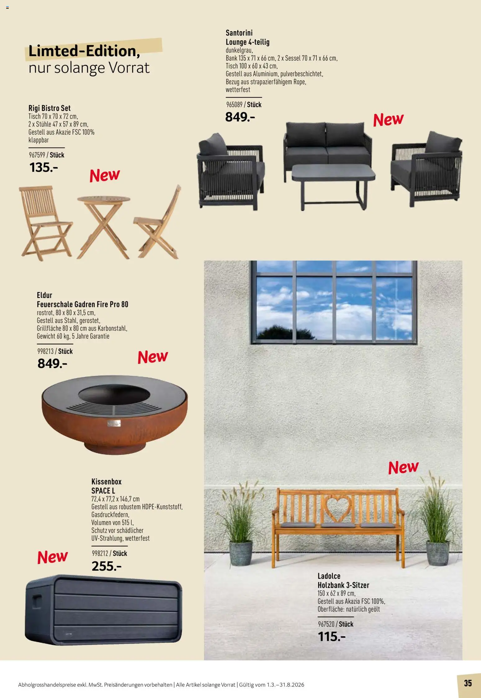 Prodega Aktionen Outdoor-Ausstattung – gültig ab 01.03.2026 | Seite: 35 | Produkte: Tisch, Sessel, Gewicht