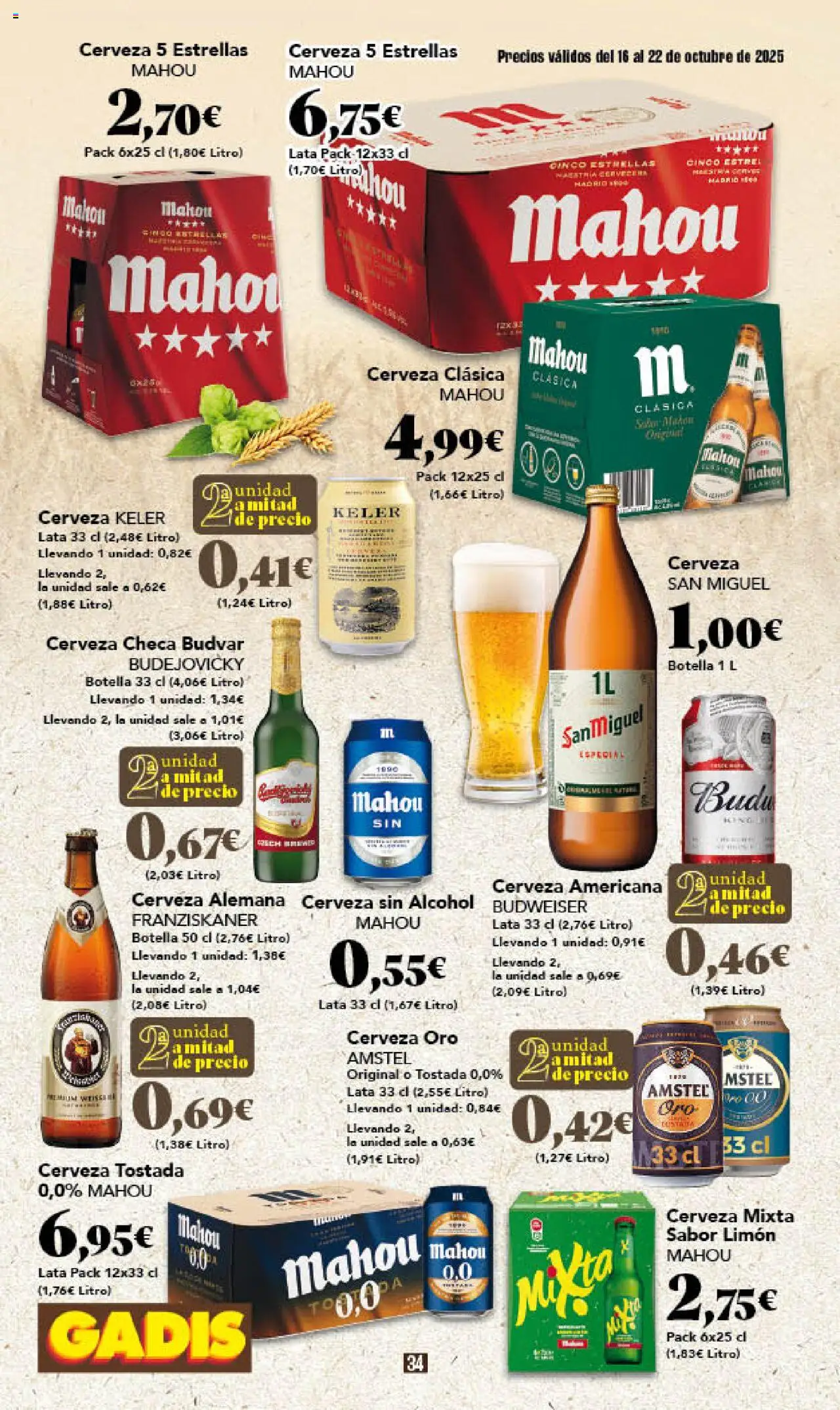 Gadis folleto │ válido desde el 16.10.2025 | Página: 34 | Productos: Cerveza sin alcohol, Cerveza