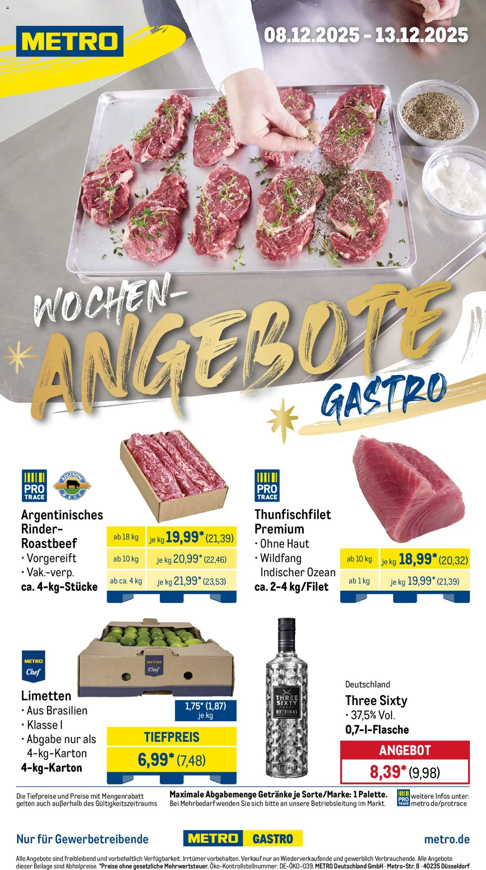 Metro Wochen-Angebote Gastro – gültig ab 08.12.2025 | Seite: 1 | Produkte: Limetten, Roastbeef