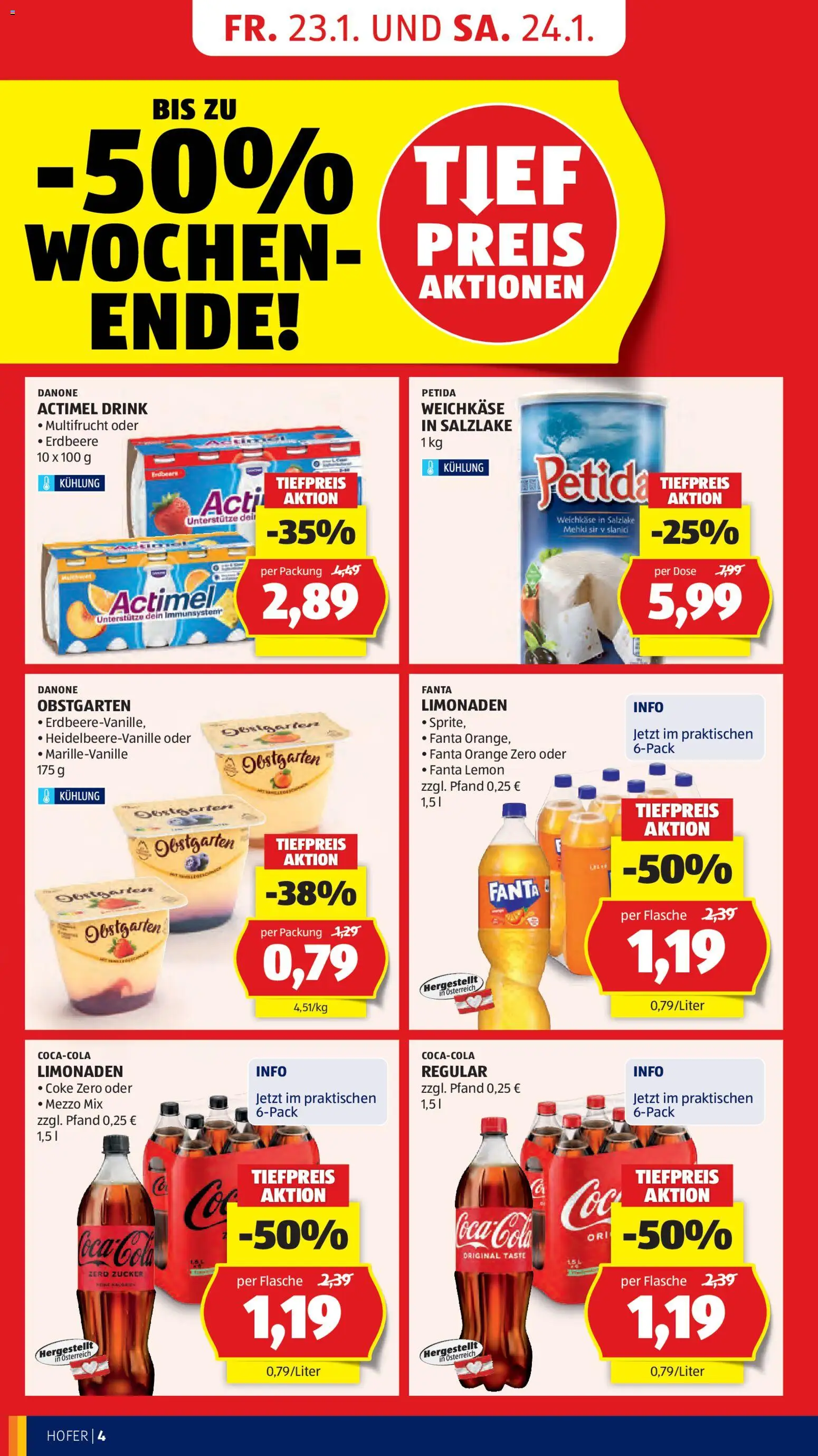 Hofer AT akciós ujság - amely érvényes a következő dátumtól: 23.01.2026 | Oldal: 6 | Termékek: Fanta, Actimel