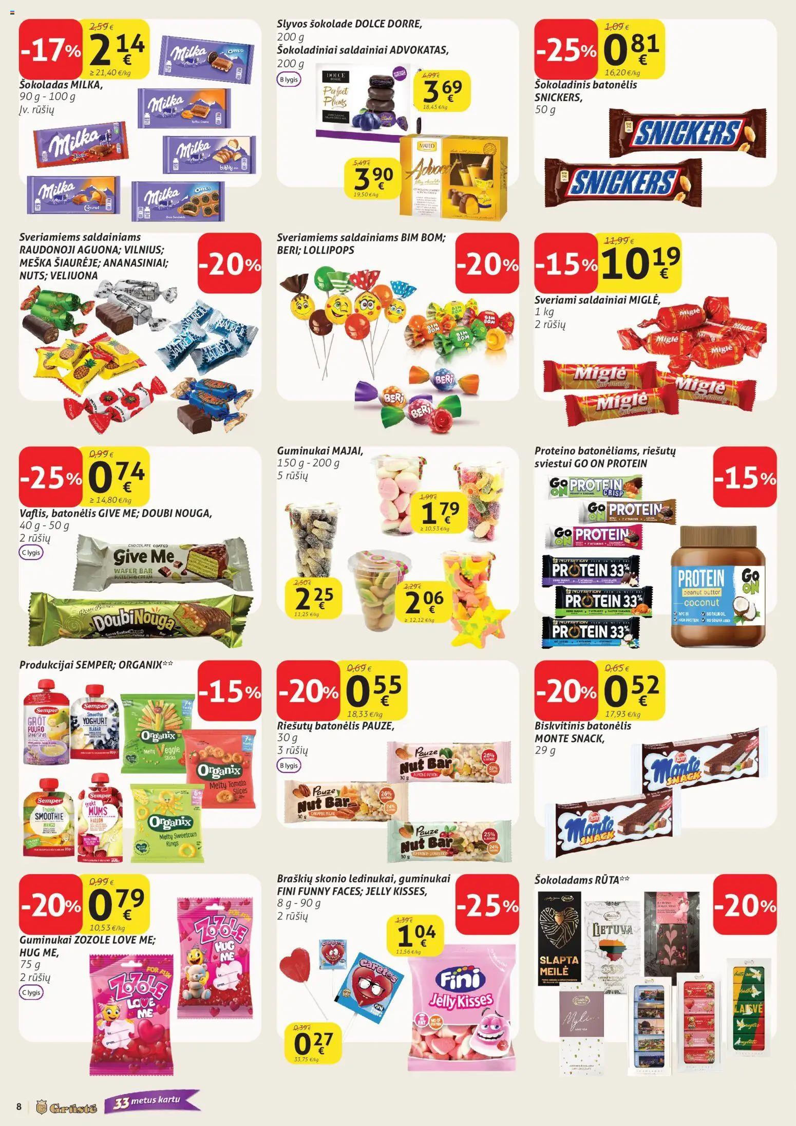 GRUSTE akcijos nuo 11.02.2026 | Puslapis: 8 | Prekių: Šokoladas, Guminukai, Šokoladinis batonėlis, Saldainiai