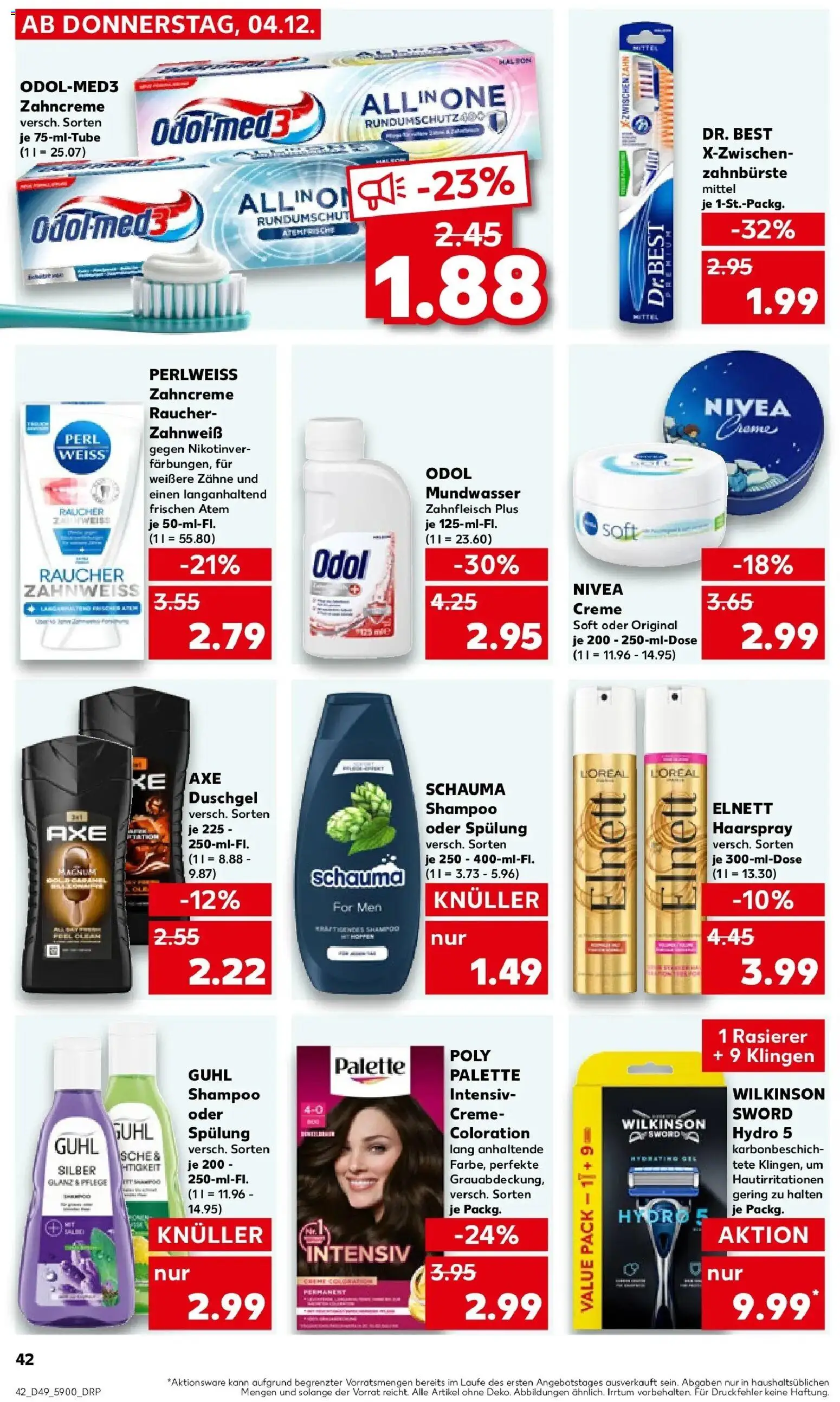 Kaufland prospekt Sondershausen	 – gültig ab 04.12.2025 | Seite: 42 | Produkte: Schauma shampoo, Spülung, Mundwasser, Shower Gel