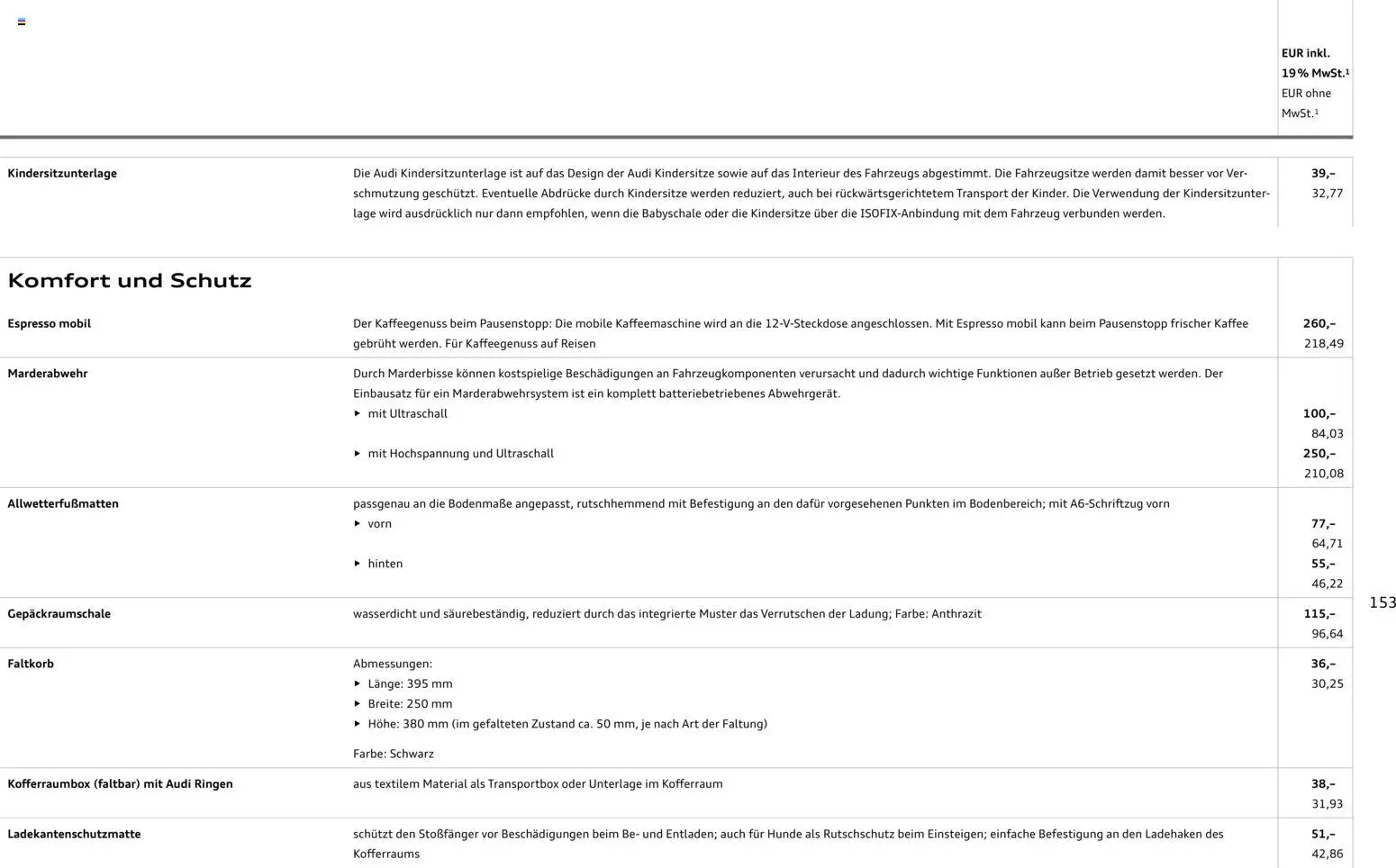 Audi A6 – gültig ab 28.10.2025 | Seite: 153