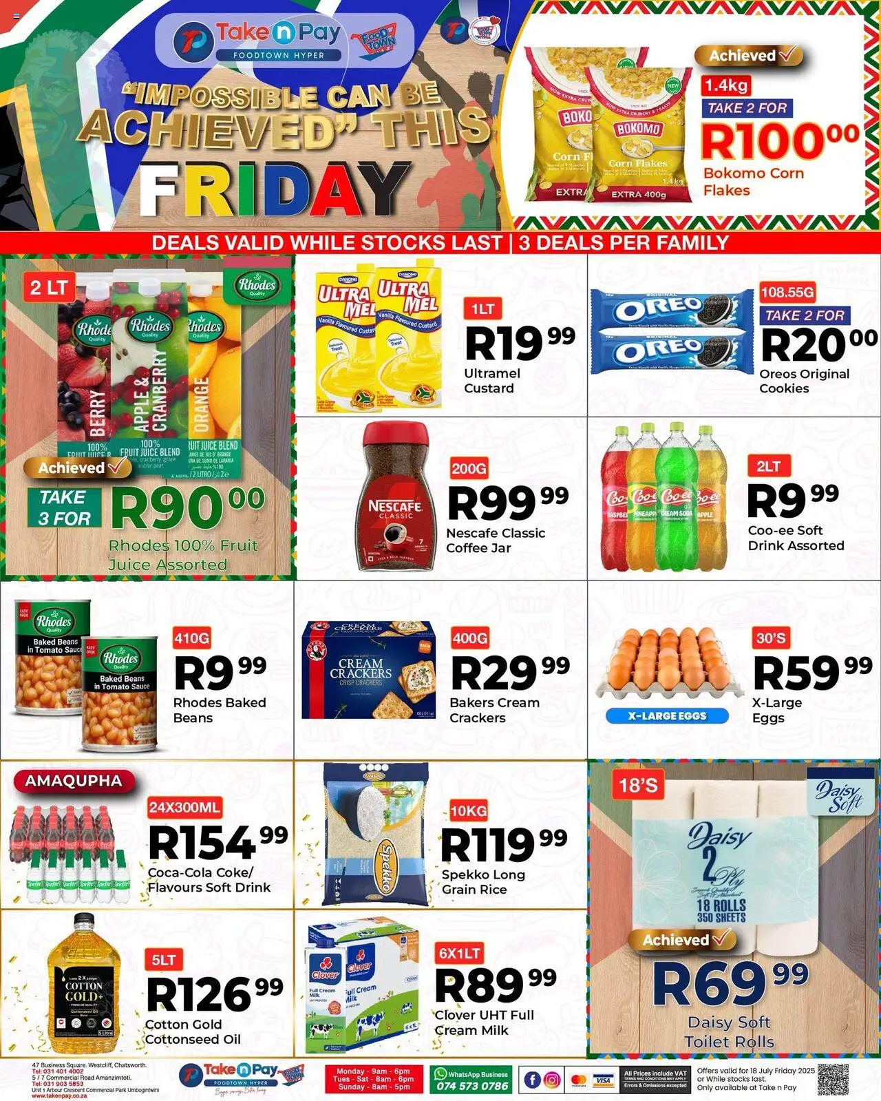 Take n Pay Friday Specials │ valid from 18.07.2025 | Page: 1 | Products: Corn, Juice, Sprite, Flakes