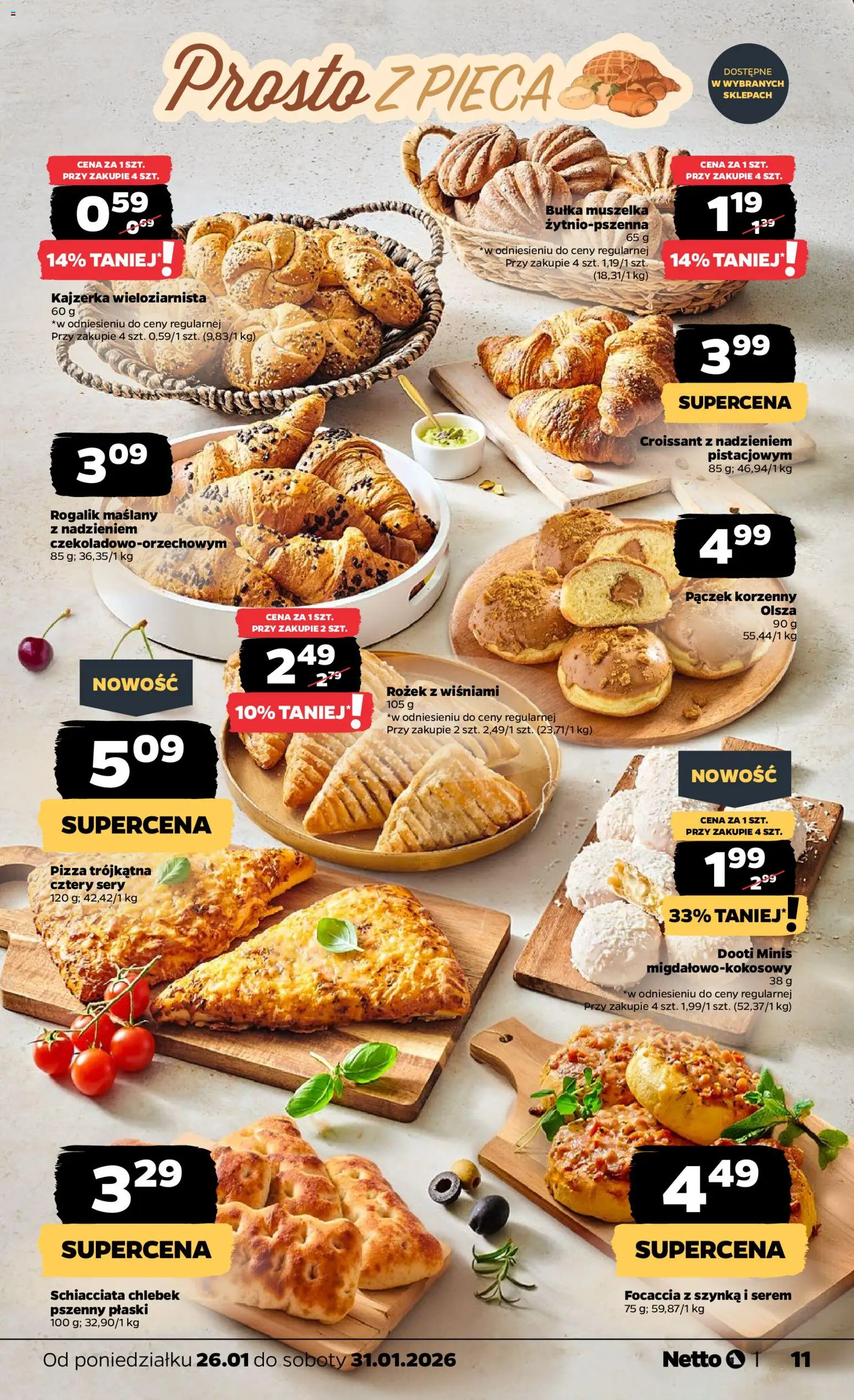 Netto gazetka - Spożywcza od 26.01.2026 | Strona: 11 | Produkty: Szynka, Bułka, Sery, Pizza