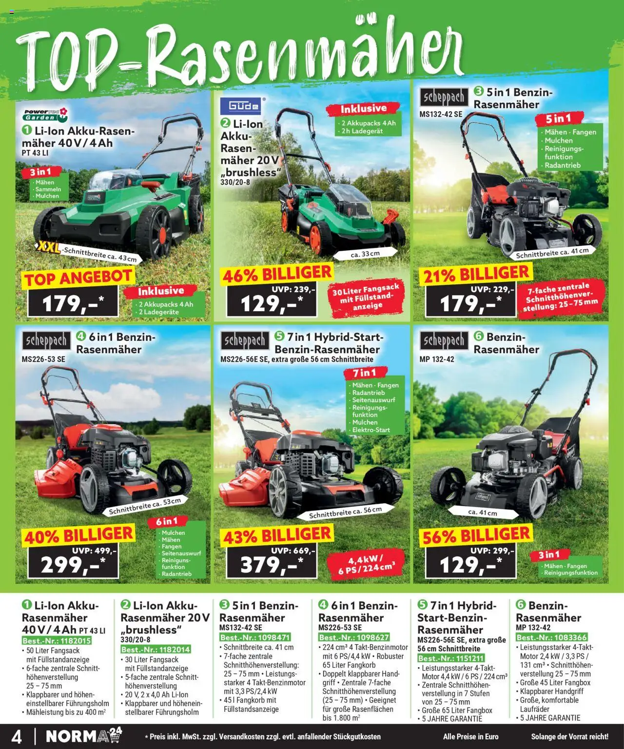 Norma Bestellmagazin  gültig ab 01.10.2025 | Seite: 4 | Produkte: Rasenmäher