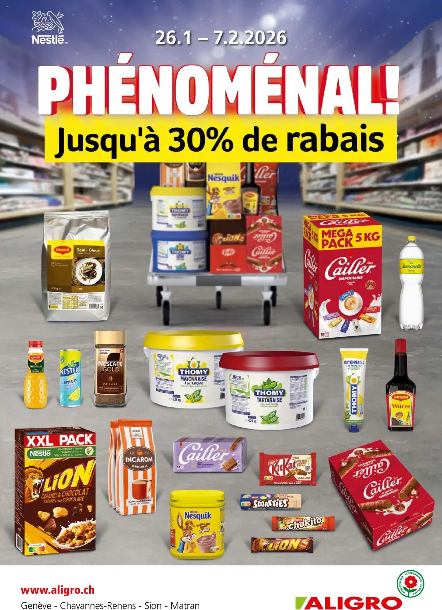 Aligro Aktionen Phénoménal Chavannes, Matran, Genève, Sion – gültig ab 26.01.2026 | Seite: 1 | Produkte: Schokolade, Mayonnaise