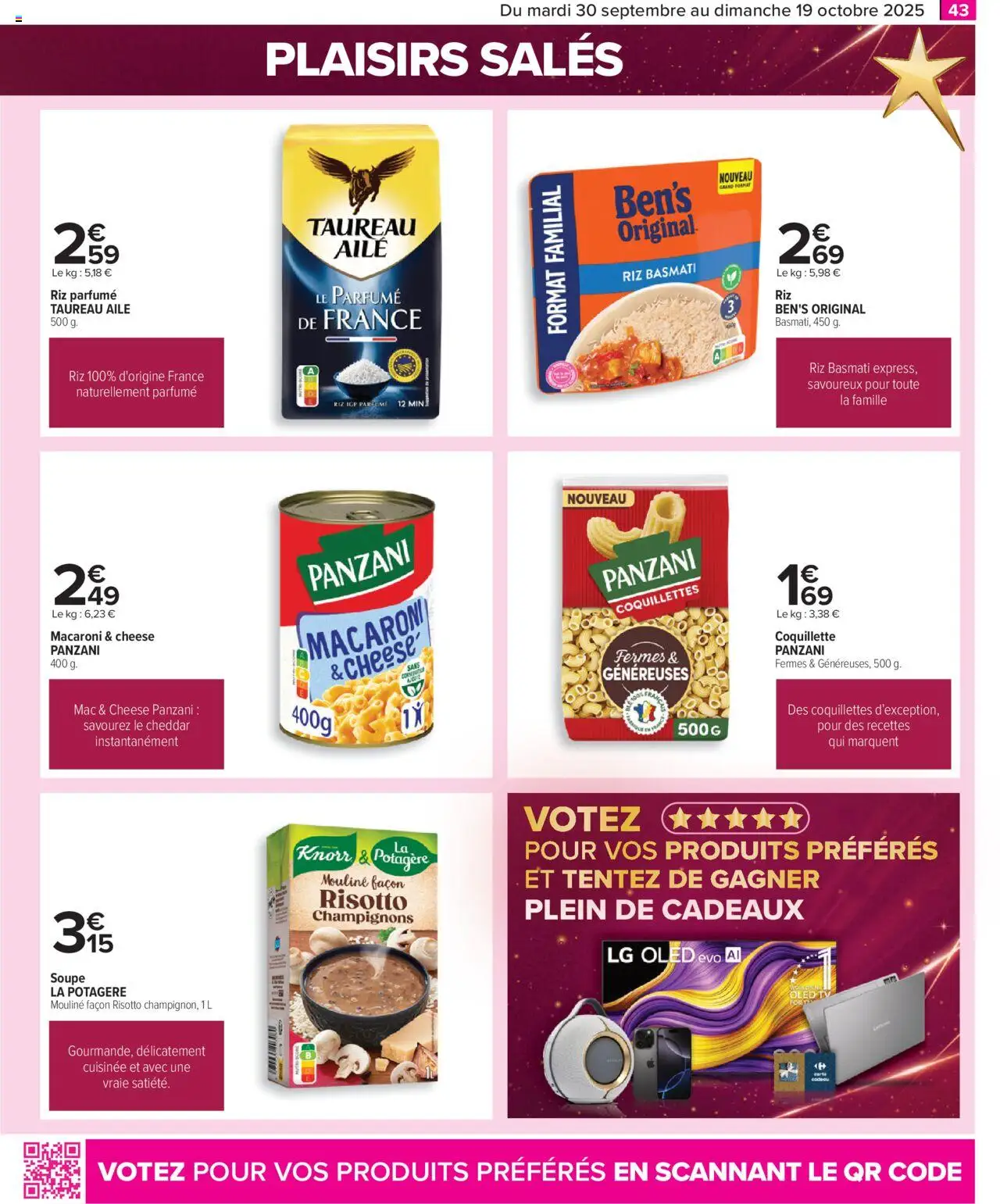  | Page: 43 | Produits: Soupe, Riz basmati, Riz, Cheddar