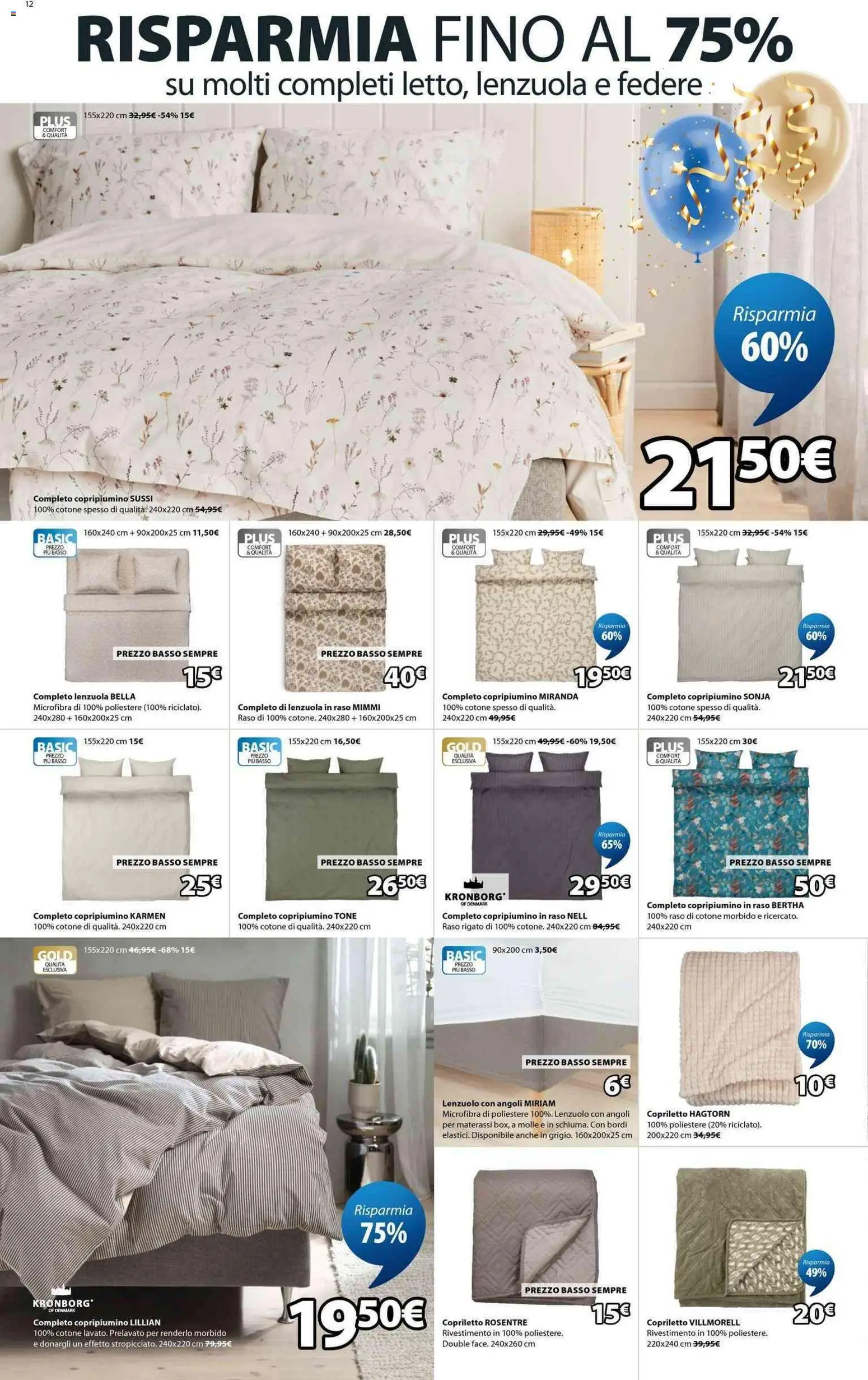 Volantino JYSK del 20.03.2026 | Pagina: 12 | Prodotti: Copripiumino, Copriletto, Lenzuola