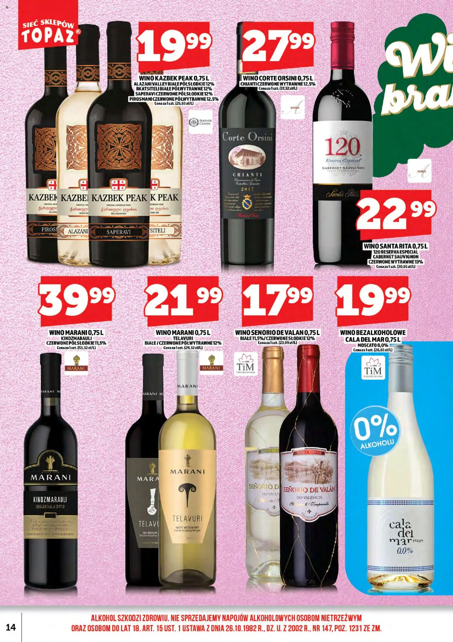 Topaz gazetka alkoholowa od 17.04.2026 | Strona: 16 | Produkty: Wino bezalkoholowe, Wino, Alkohol