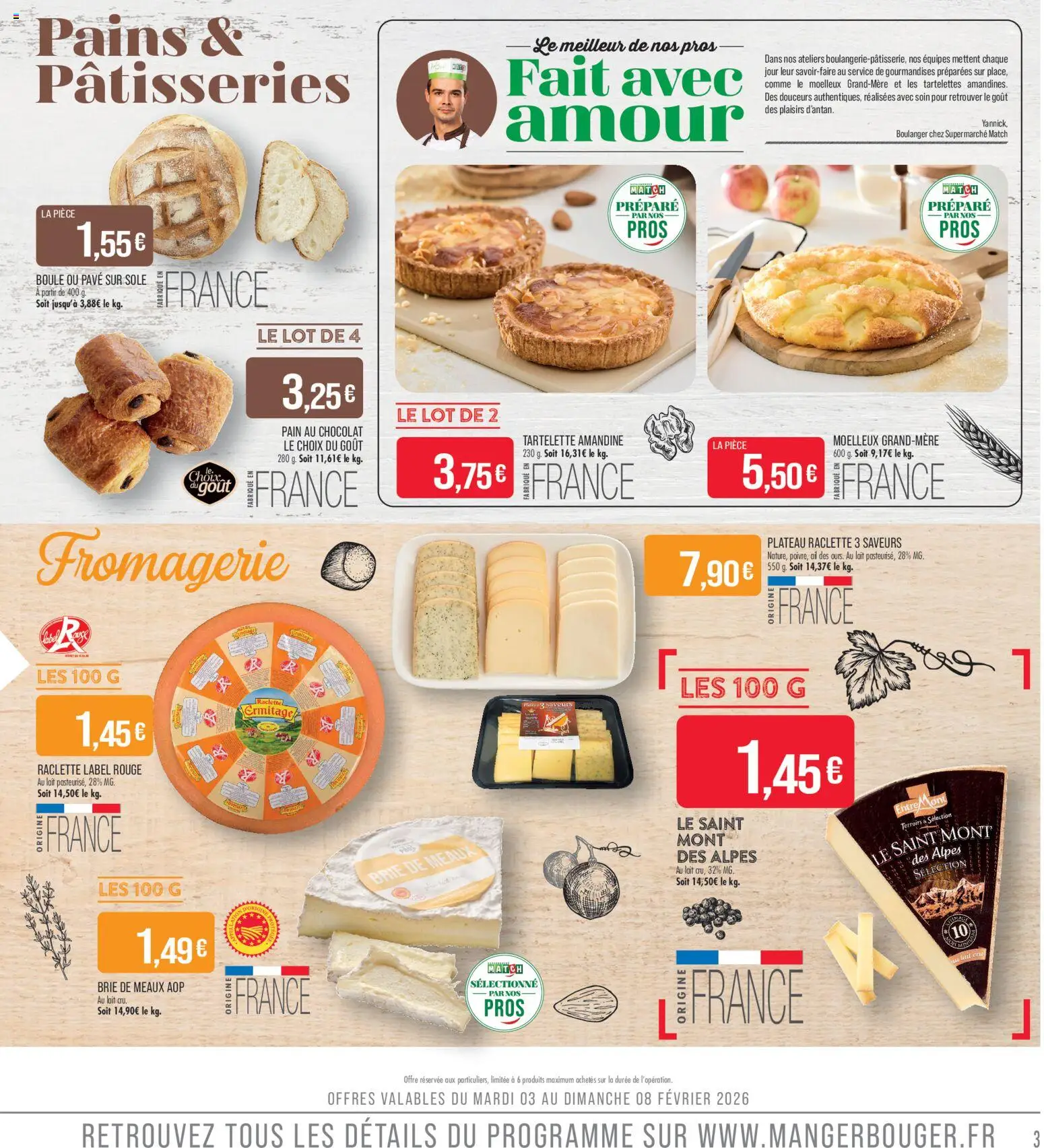 {H1} | Page: 3 | Produits: Plateau, Pain au chocolat, Pain, Brie