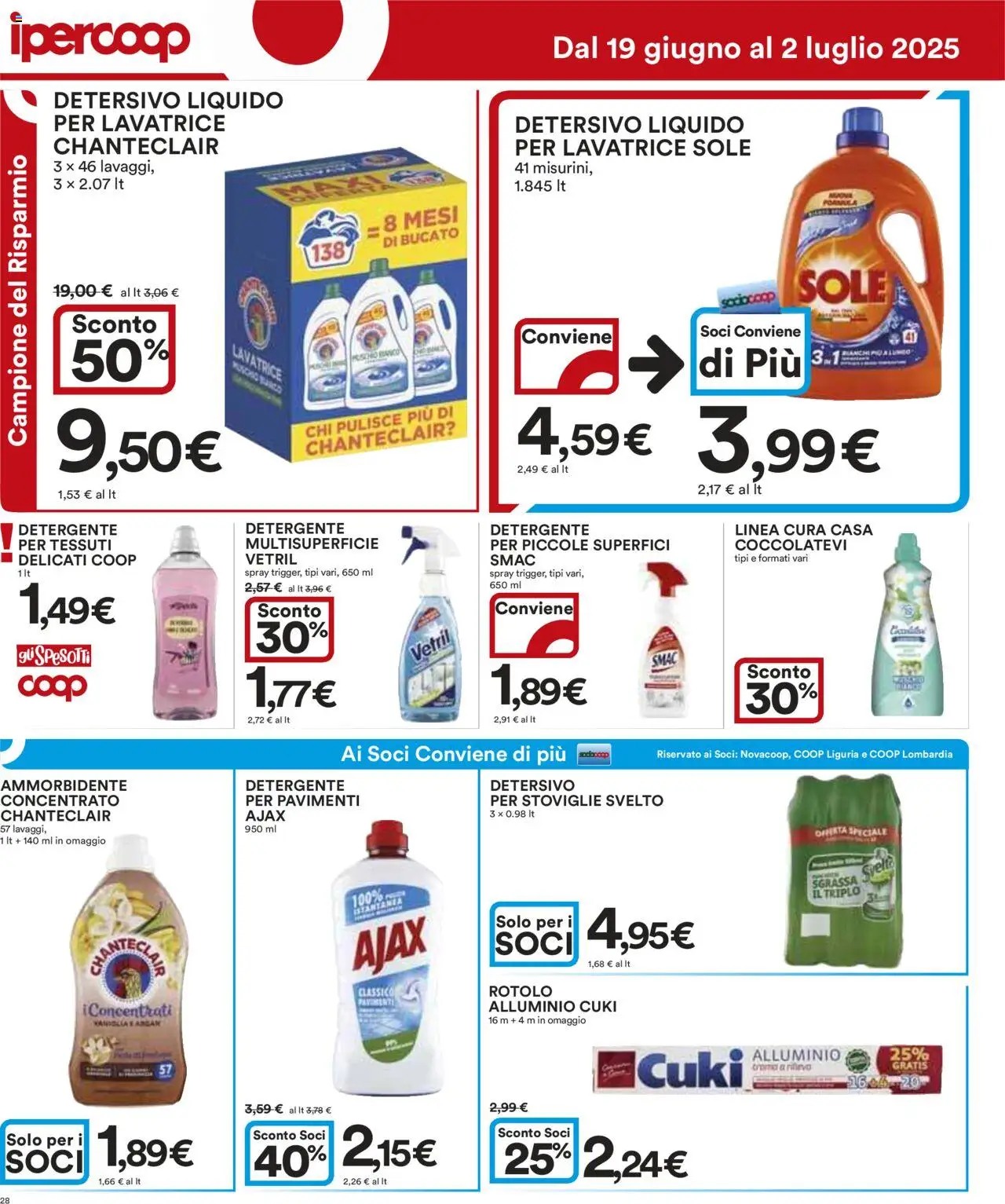 Volantino Ipercoop del 19.06.2025 | Pagina: 28 | Prodotti: Ammorbidente, Detergente, Lavatrice, Alluminio