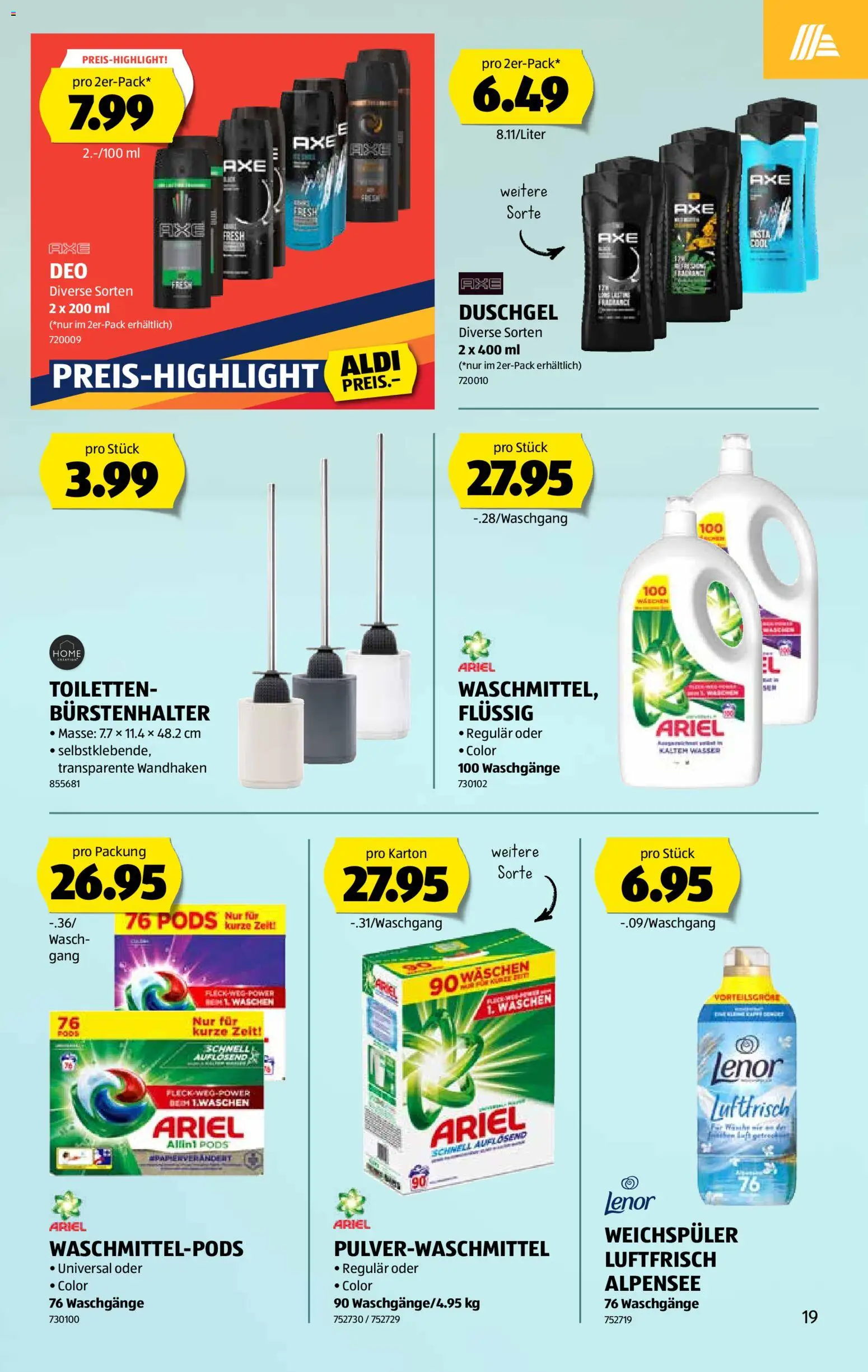 Aldi Aktionen – gültig ab 22.01.2026 | Seite: 20 | Produkte: Mehl, Duschgel, Weichspüler