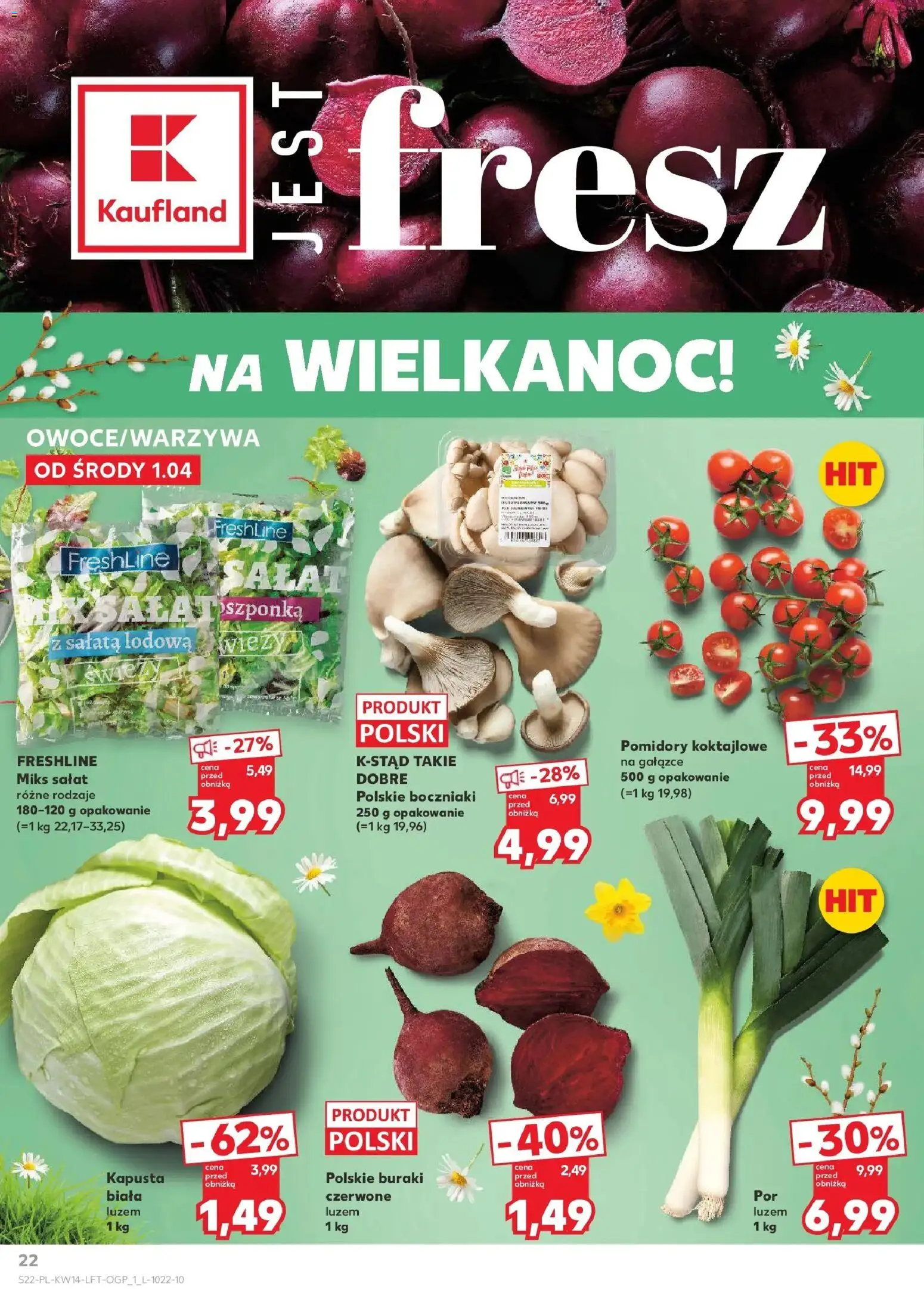 Kaufland gazetka od 01.04.2026 | Strona: 22 | Produkty: Kapusta, Buraki, Boczniaki, Pomidory